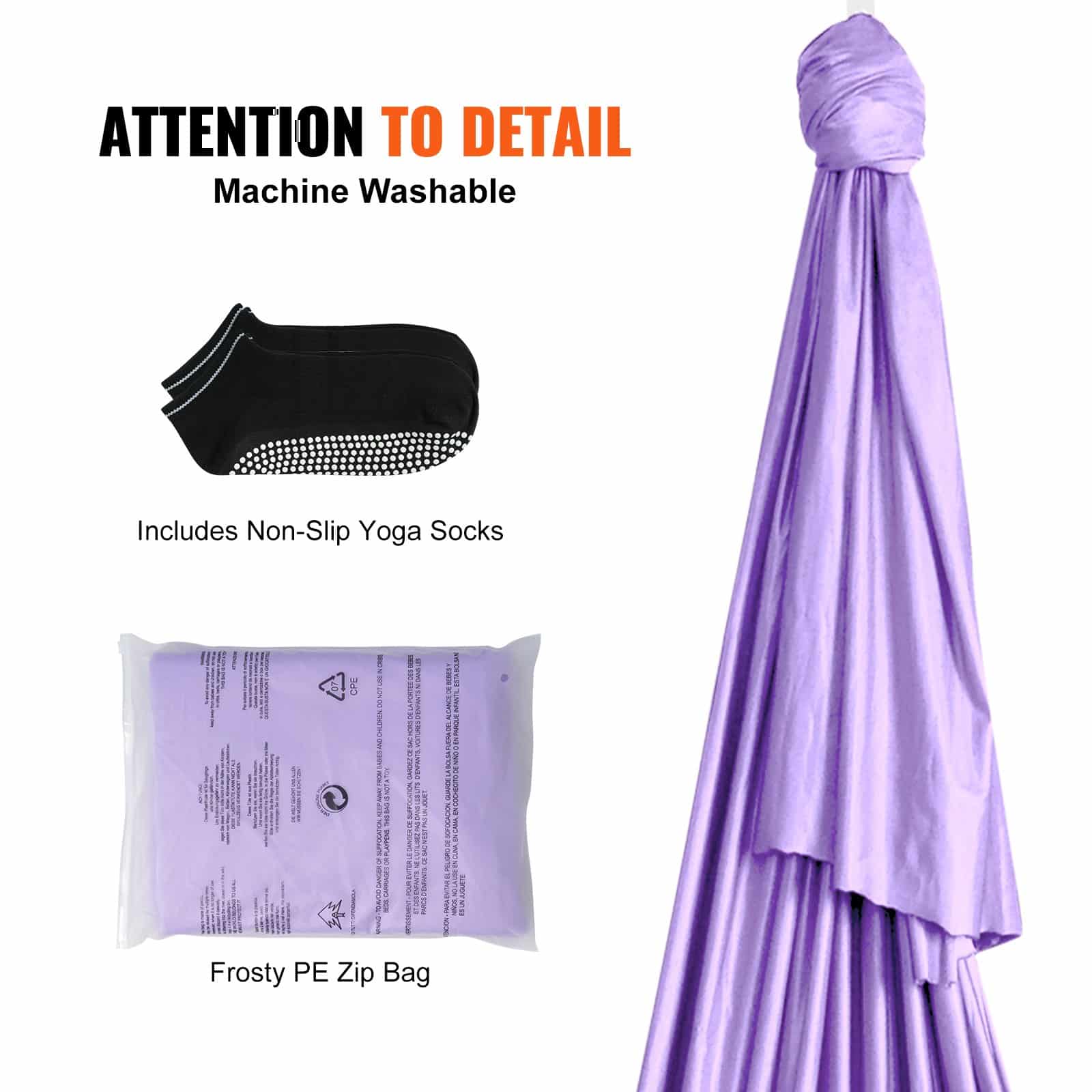 VEVOR Aerial Yoga Hammock & Swing Kit, 4.4m Nylon Fabric, 1000kg Capacity, Full Rigging, for All Levels, Purple - Pilt 6