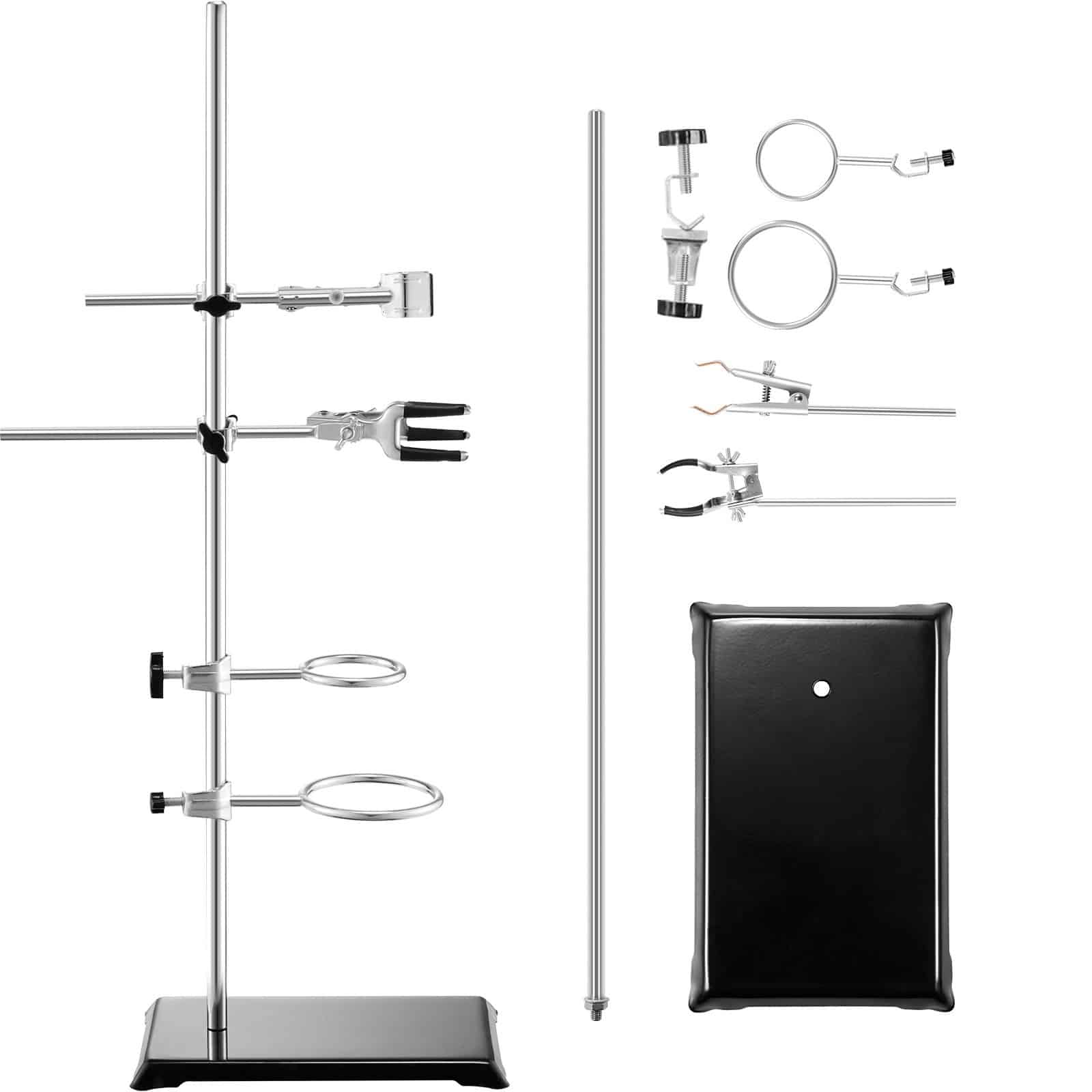 VEVOR Lab Stand Set, 2 Steel Retort Stands with 59.9 cm Rod & 21.1x13.5 cm Cast Iron Base, Clamps for Flasks & Burettes - Image 9