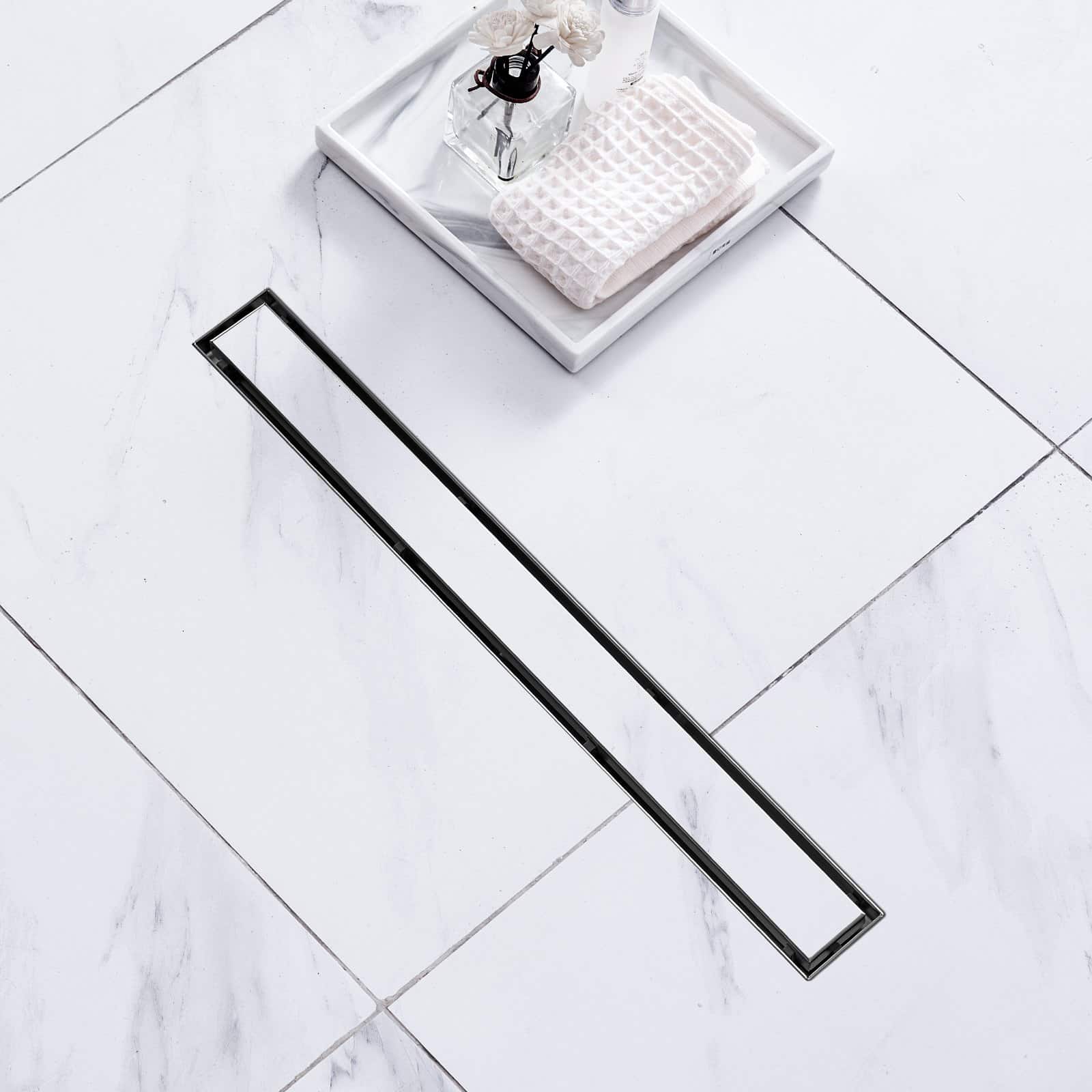VEVOR 610mm Linear Shower Drain with Tile Insert, Black 304 Stainless Steel, V-Shaped Fast Drainage, Hair Filter - Зображення 8