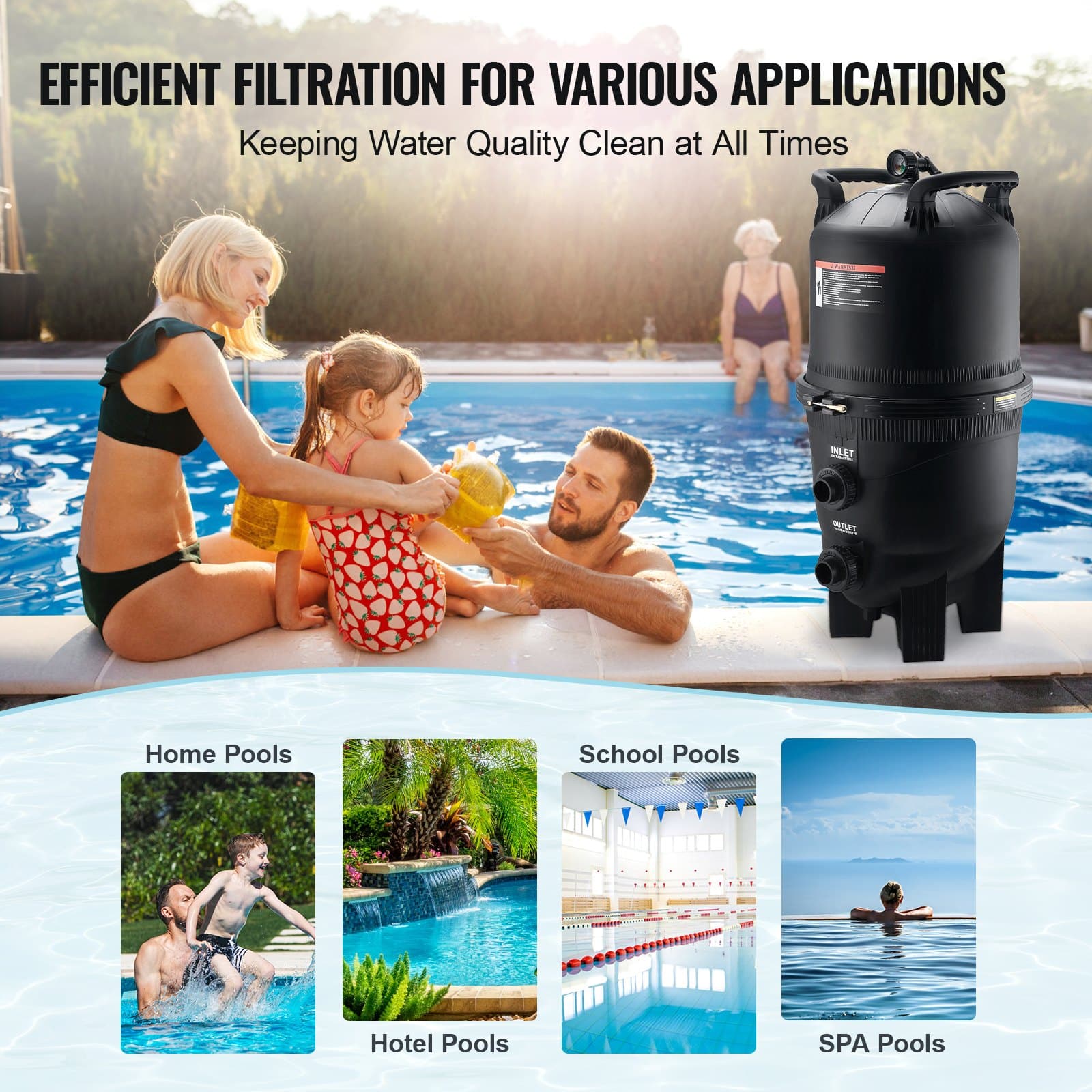 VEVOR Cartridge Pool Filter System, 49 m² Area, Leak-Proof, 50-Micron Core, for Inground & Above Ground Pools, Spas, Hot Tubs — изображение 6