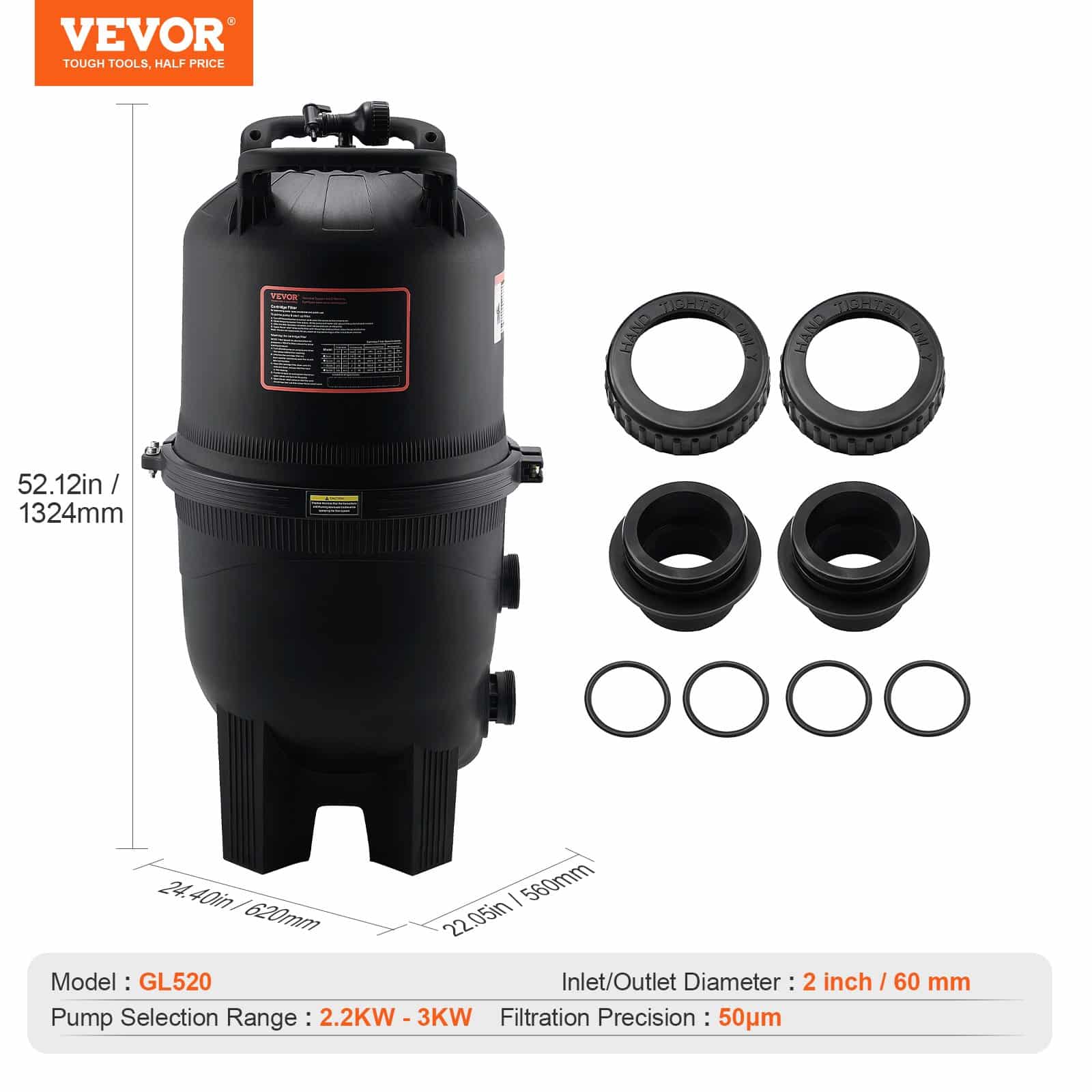 VEVOR Cartridge Pool Filter System, 49 m² Area, Leak-Proof, 50-Micron Core, for Inground & Above Ground Pools, Spas, Hot Tubs — изображение 7