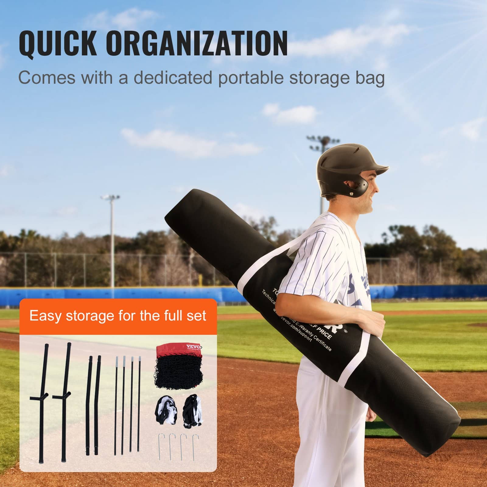 VEVOR 213x213 cm Baseball Softball Practice Net Set with Tee, 2.8 in Ball, Strike Zone, Bow Frame & Carry Bag – Paveikslėlis 6