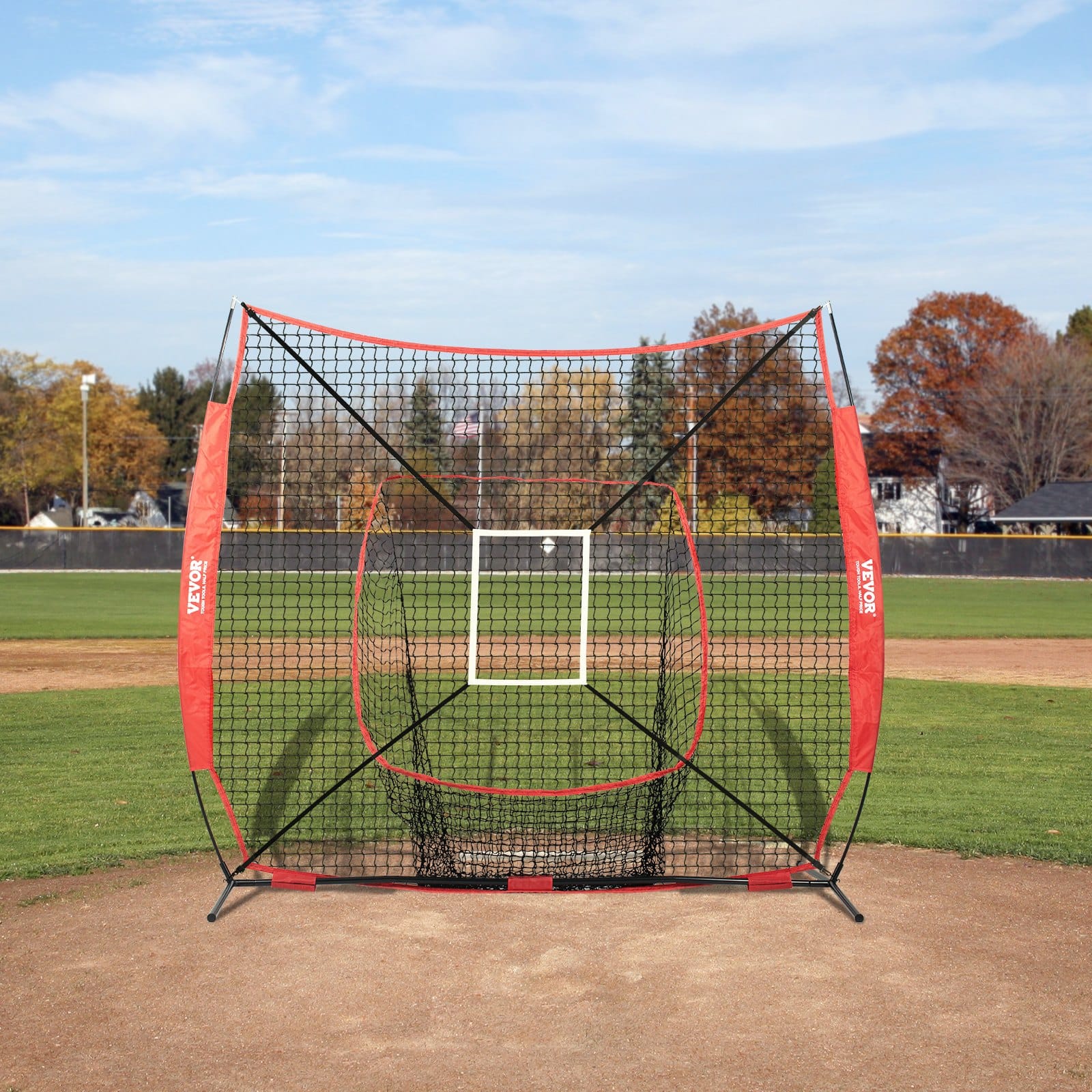 VEVOR 213x213 cm Baseball Softball Practice Net Set with Tee, 2.8 in Ball, Strike Zone, Bow Frame & Carry Bag – Paveikslėlis 8