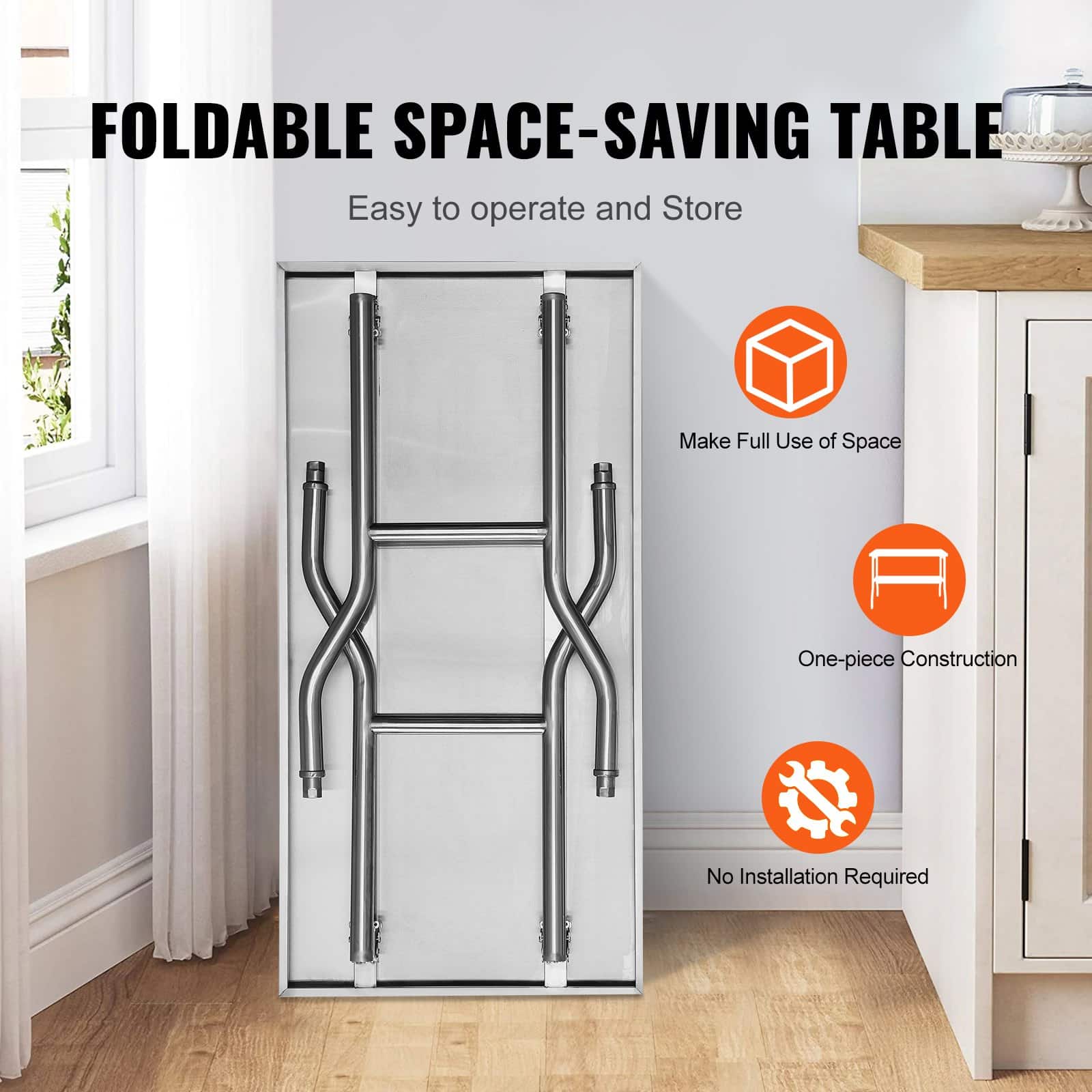 VEVOR Folding Stainless Steel Prep Table 122x76 cm with Undershelf, Heavy-Duty Workstation for Kitchen, Restaurant, Garage — изображение 4