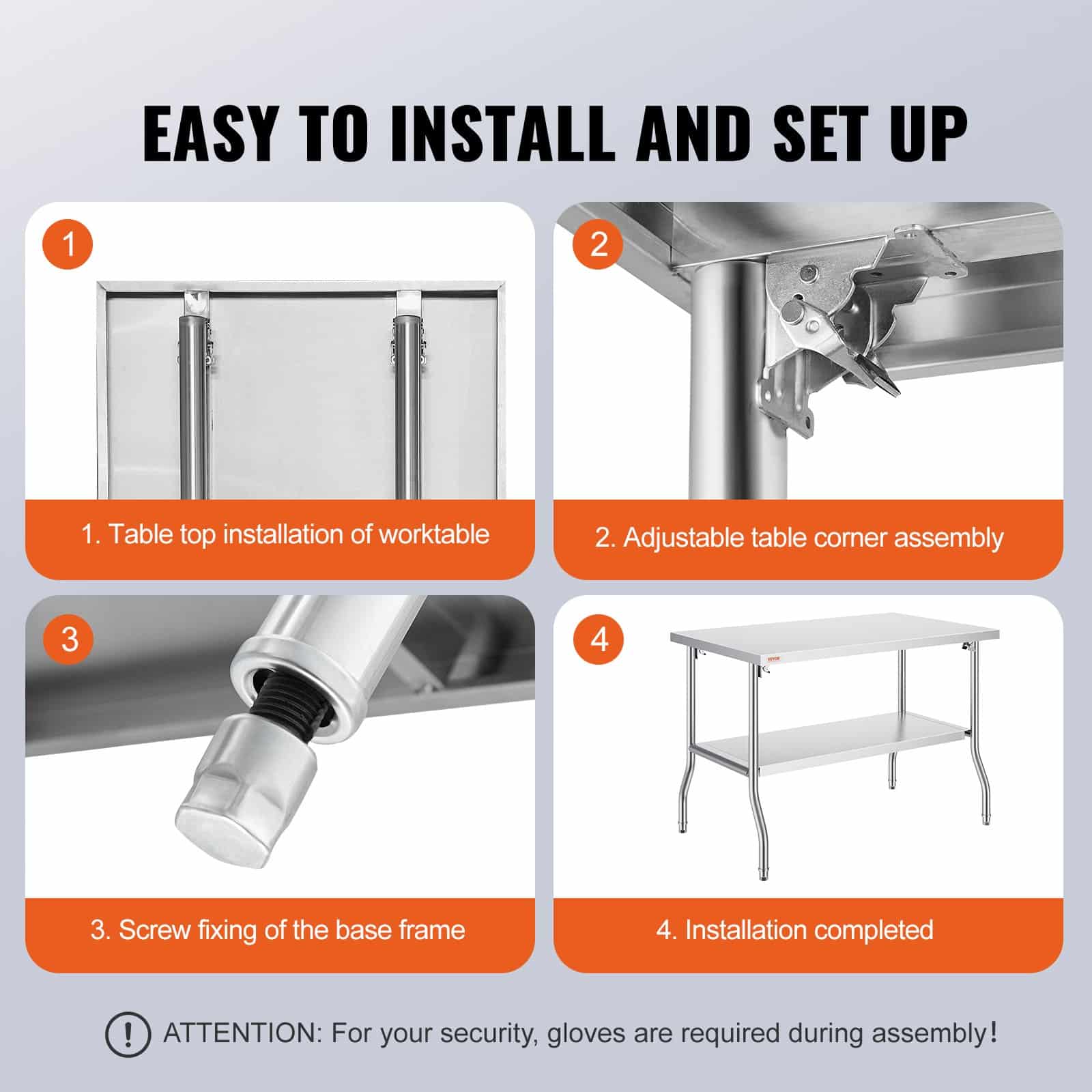 VEVOR Folding Stainless Steel Prep Table 122x76 cm with Undershelf, Heavy-Duty Workstation for Kitchen, Restaurant, Garage — изображение 6