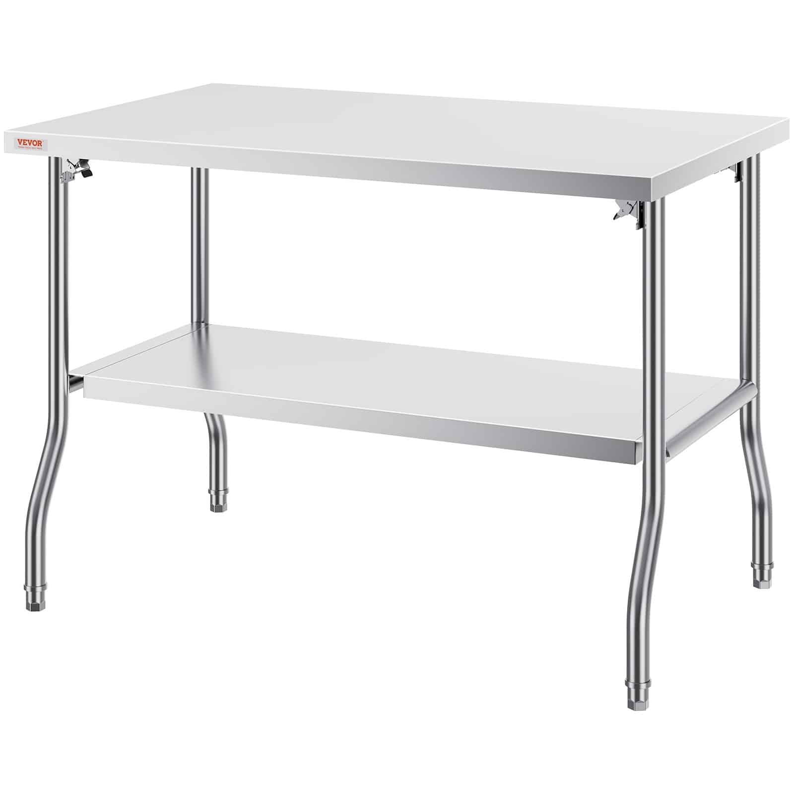 VEVOR Folding Stainless Steel Prep Table 122x76 cm with Undershelf, Heavy-Duty Workstation for Kitchen, Restaurant, Garage — изображение 9