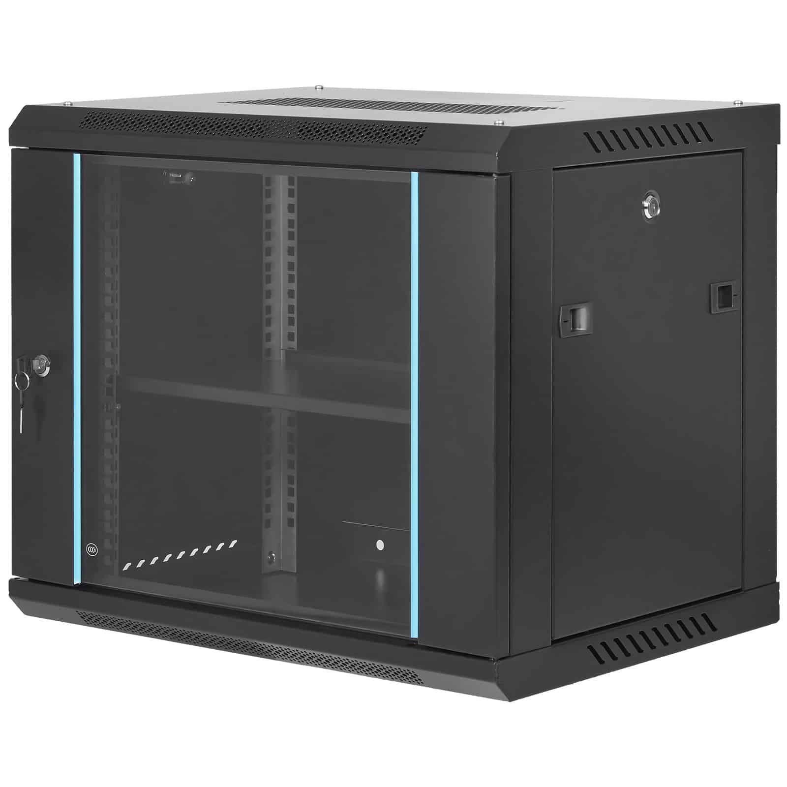 VEVOR 9U Wall Mount Server Rack Cabinet 60x45x50 cm, 39.4 cm Depth, Locking Glass Door, 90.7 kg Load, for IT & AV Equipment – Paveikslėlis 9