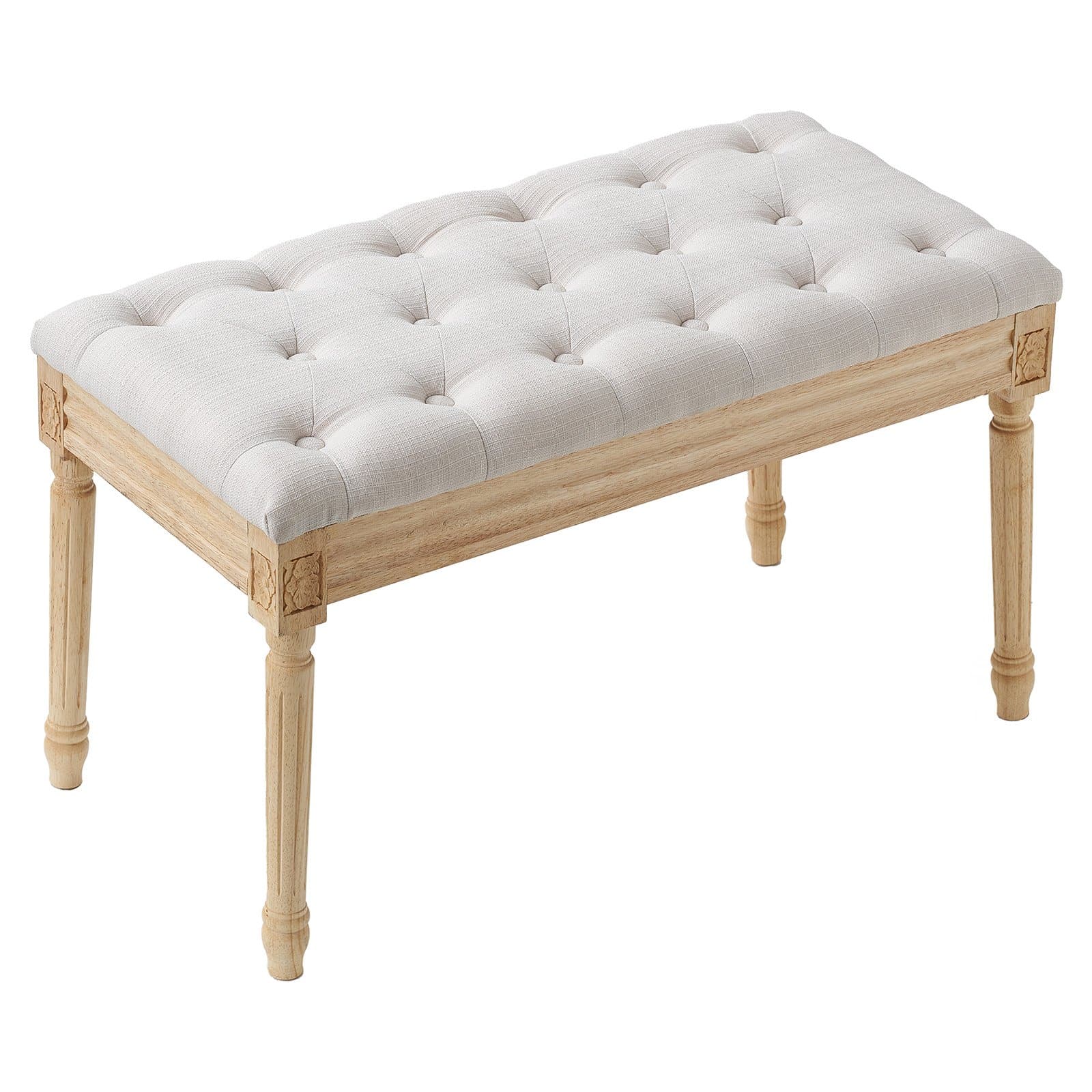 VEVOR Tufted Upholstered Bench 80x40 cm with Foam Cushion & Rubberwood Legs, Entryway/Ottoman/Bedroom Seating, Beige
