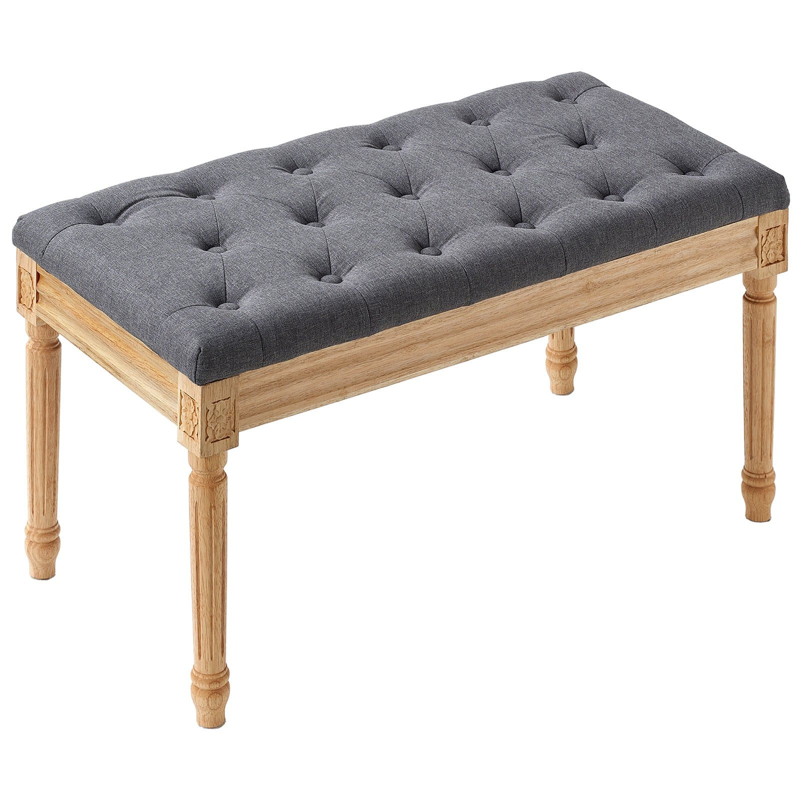 VEVOR Gray Upholstered Bench 80x40cm with Foam Cushion & Rubberwood Legs, Tufted Ottoman for Bedroom, Hallway, Living Room