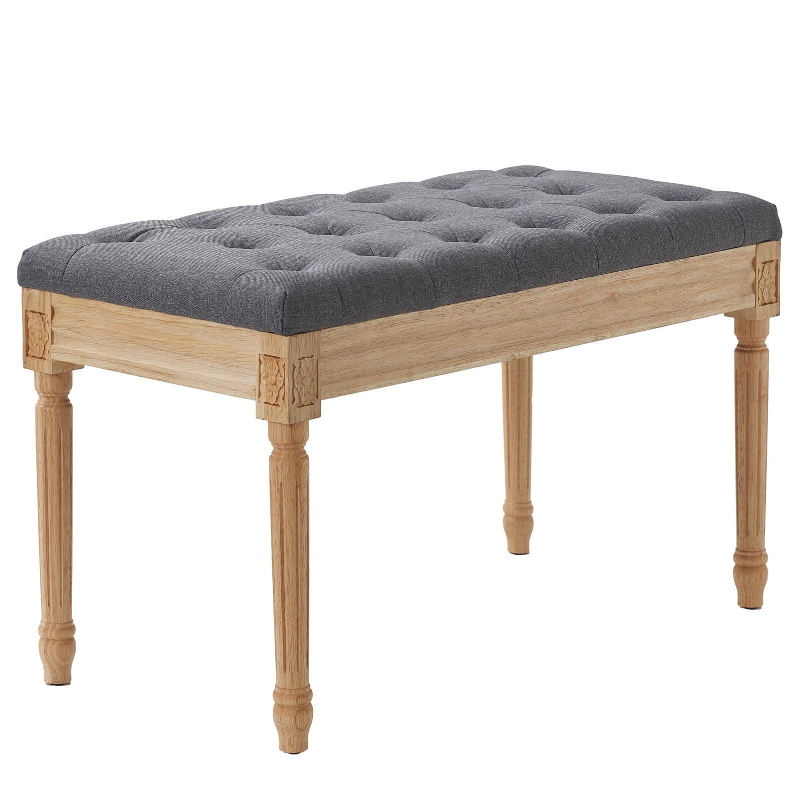 VEVOR Gray Upholstered Bench 80x40cm with Foam Cushion & Rubberwood Legs, Tufted Ottoman for Bedroom, Hallway, Living Room - Image 12