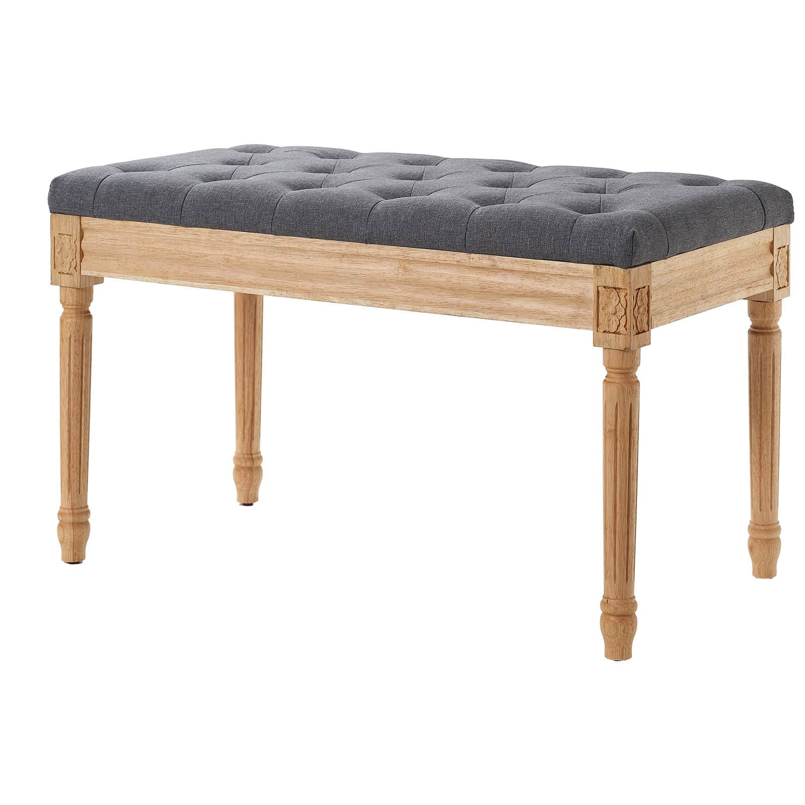 VEVOR Gray Upholstered Bench 80x40cm with Foam Cushion & Rubberwood Legs, Tufted Ottoman for Bedroom, Hallway, Living Room - Image 9