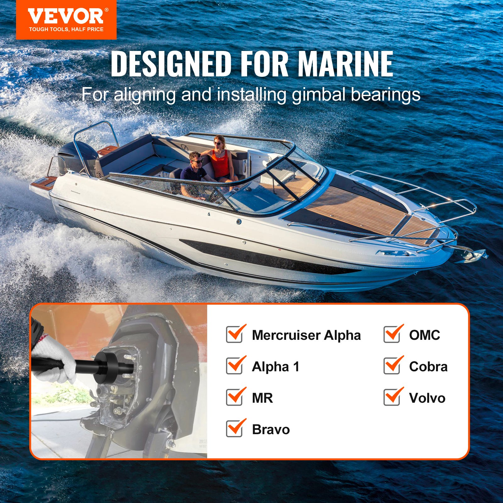 VEVOR Marine Engine Gimbal Bearing Alignment & Install Tool Kit 3.56 cm Rod for Mercruiser, OMC, Volvo, Cobra, Bravo — изображение 2