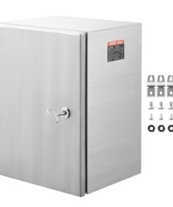 VEVOR 304 Stainless Steel Electrical Enclosure Box 50.8x40.6x20.3 cm, Wall-Mounted IP66 Waterproof Outdoor Cabinet with Lock & Plate