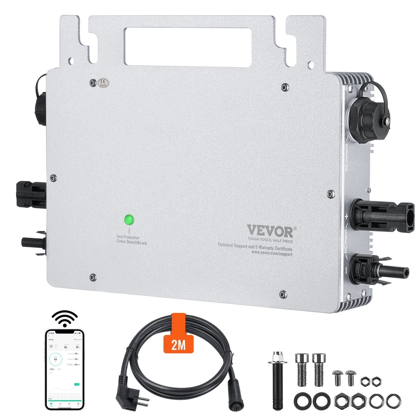 VEVOR 600W Solar Grid Tie Micro Inverter, IP67 Waterproof, MPPT, DC18–50V, WiFi App Control, for Solar Panel Systems