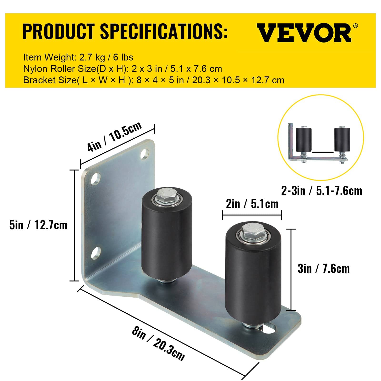 VEVOR Sliding Gate Roller Guide 2-Pack with L-Shape Zinc Bracket & Adjustable 7.6 cm Nylon Rollers for 5–7.6 cm Doors — изображение 7