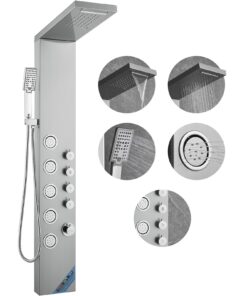 Душевая панель VEVOR из нержавеющей стали, 4 режима: дождь, водопад, 5 массажных форсунок, ручной душ 3 режима, шланг 1,5 м