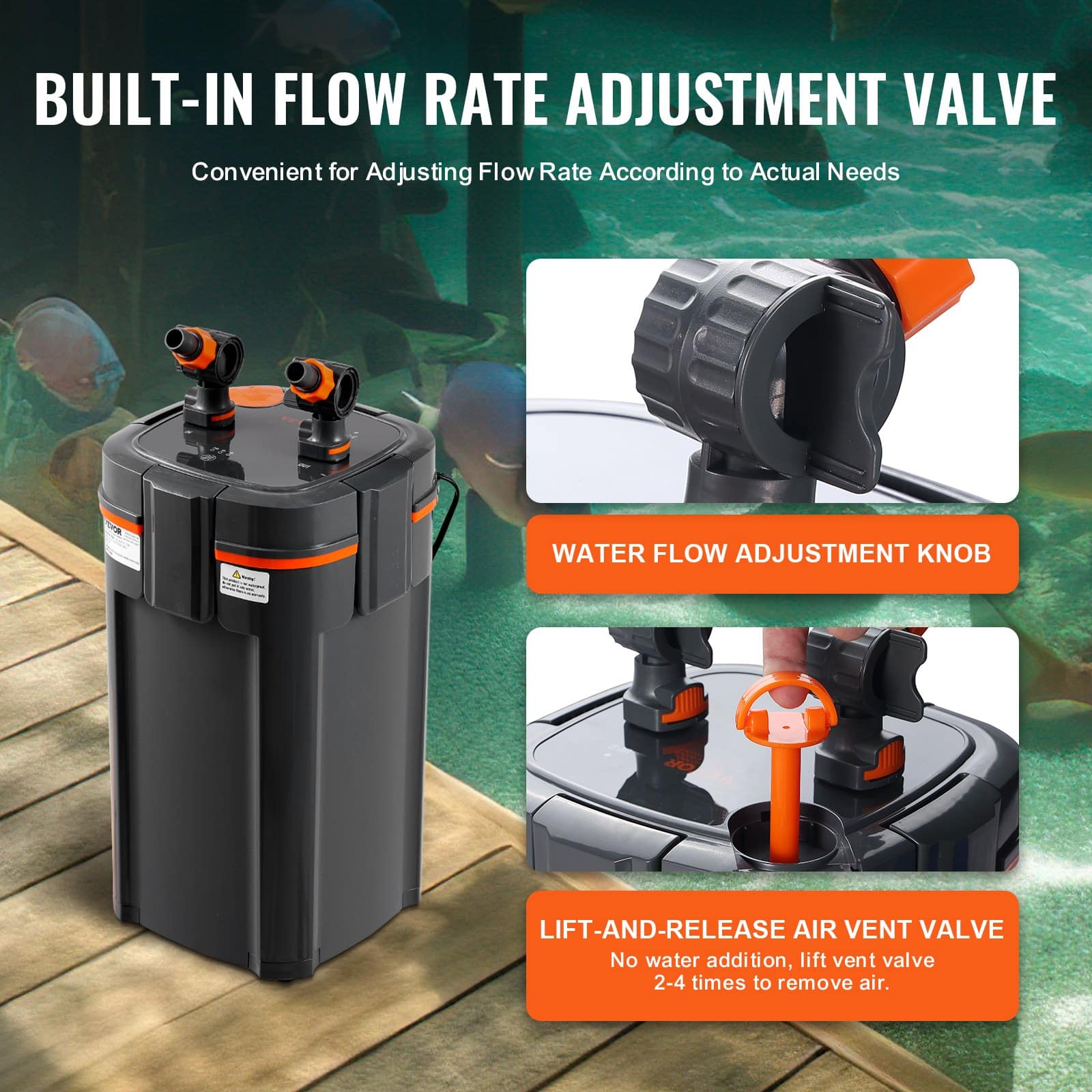 VEVOR 378.5 L Aquarium Canister Filter with 12W UV Lamp, 1200 L/h Flow, Quiet Motor for Fish & Turtle Tanks - Зображення 4