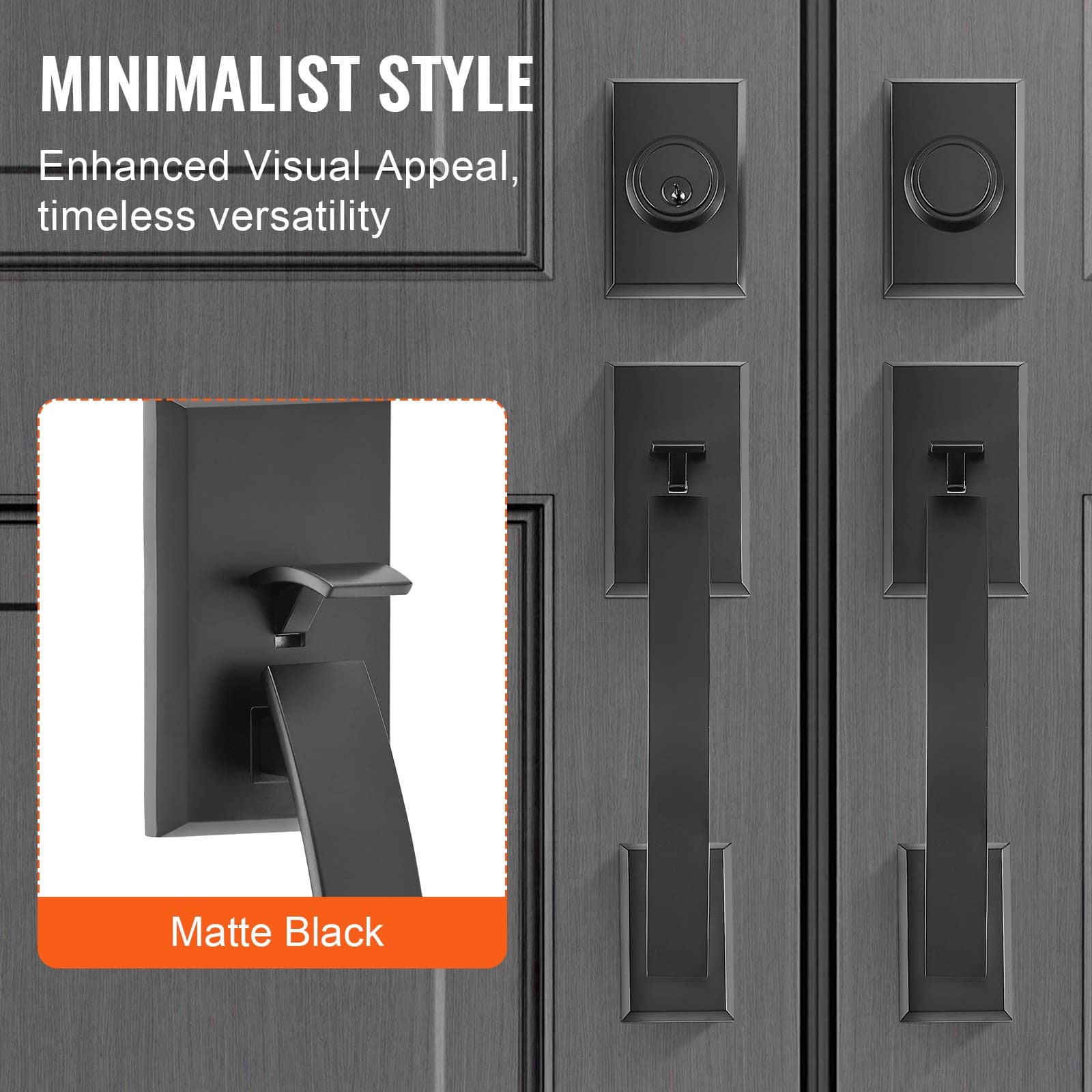VEVOR Matte Black Double Front Door Handle Set with Reversible Lever, Heavy-Duty Lock Set, Adjustable 20–22.8 cm Hole Spacing — изображение 6