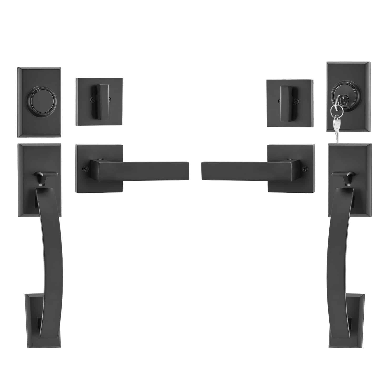 VEVOR Matte Black Double Front Door Handle Set with Reversible Lever, Heavy-Duty Lock Set, Adjustable 20–22.8 cm Hole Spacing — изображение 11