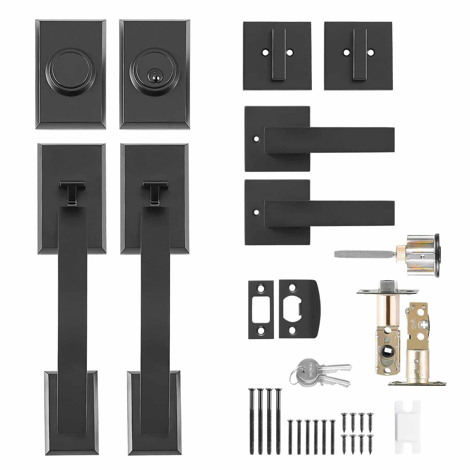 VEVOR Matte Black Double Front Door Handle Set with Reversible Lever, Heavy-Duty Lock Set, Adjustable 20–22.8 cm Hole Spacing — изображение 9