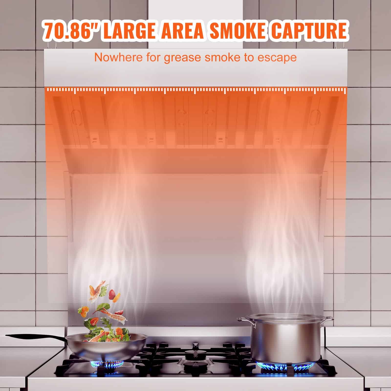 VEVOR 183 cm Stainless Steel Commercial Exhaust Hood for Food Trucks & Kitchens, 3 Oil Filters, Rust-Resistant Vent — изображение 3