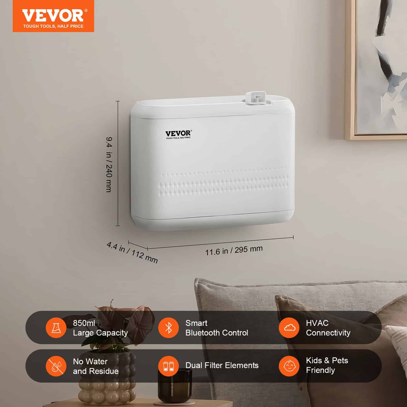 VEVOR 850ml HVAC Cold Air Scent Diffuser, Covers Up to 465m², Bluetooth App Control, Waterless, Wall-Mount or Freestanding — изображение 2