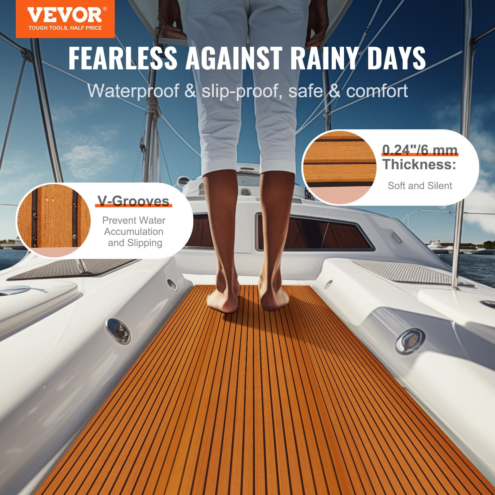 VEVOR EVA Foam Boat Decking 240x116.8 cm, 6mm Non-Slip Marine Flooring with 3M Adhesive, 2.8 m² for Boat, Yacht, Kayak, Pontoon - Зображення 2