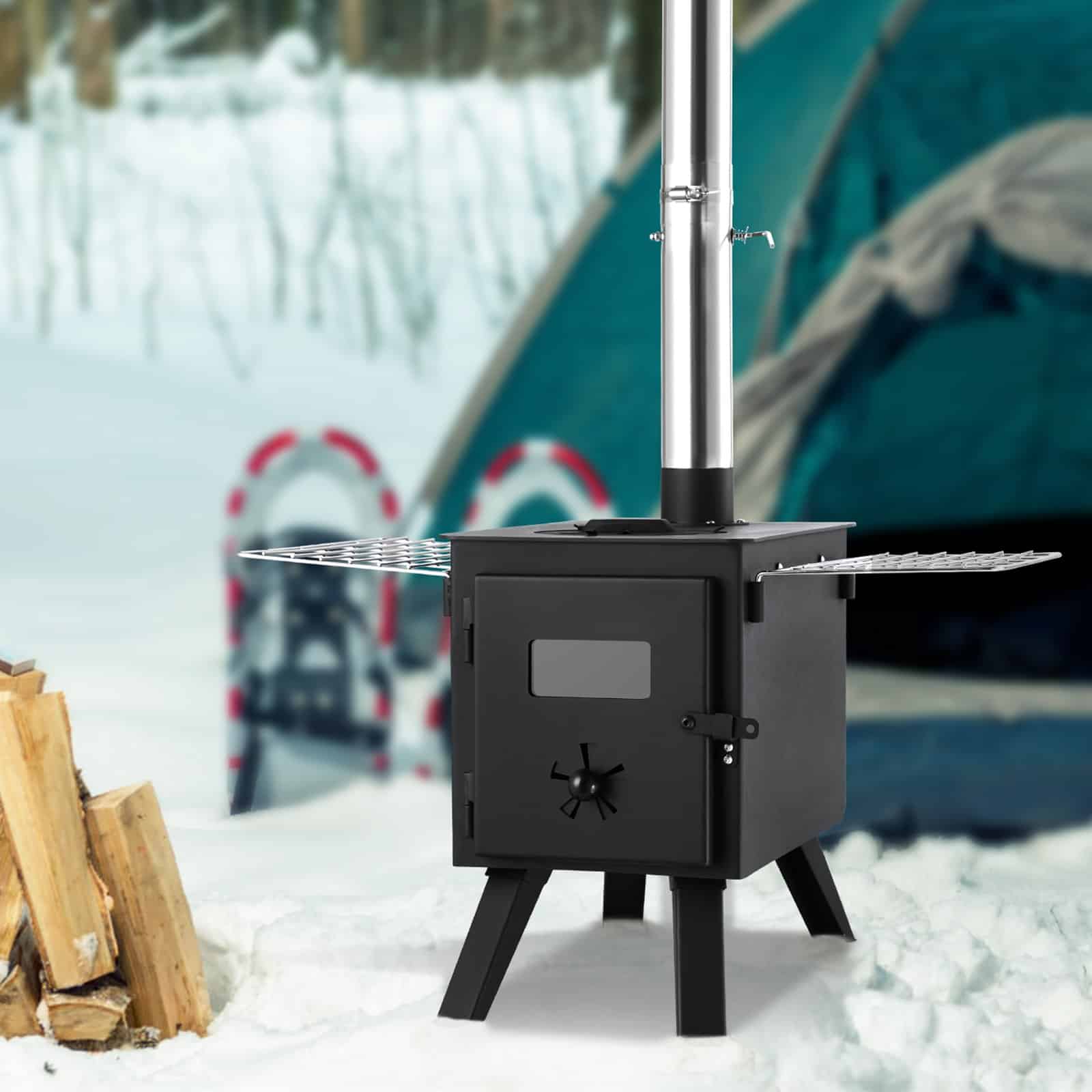 VEVOR Portable Alloy Steel Wood Stove with 22942 cm³ Firebox, 218.4 cm Height, 8 Chimney Pipes & Gloves for Outdoor Cooking & Heating - Image 8