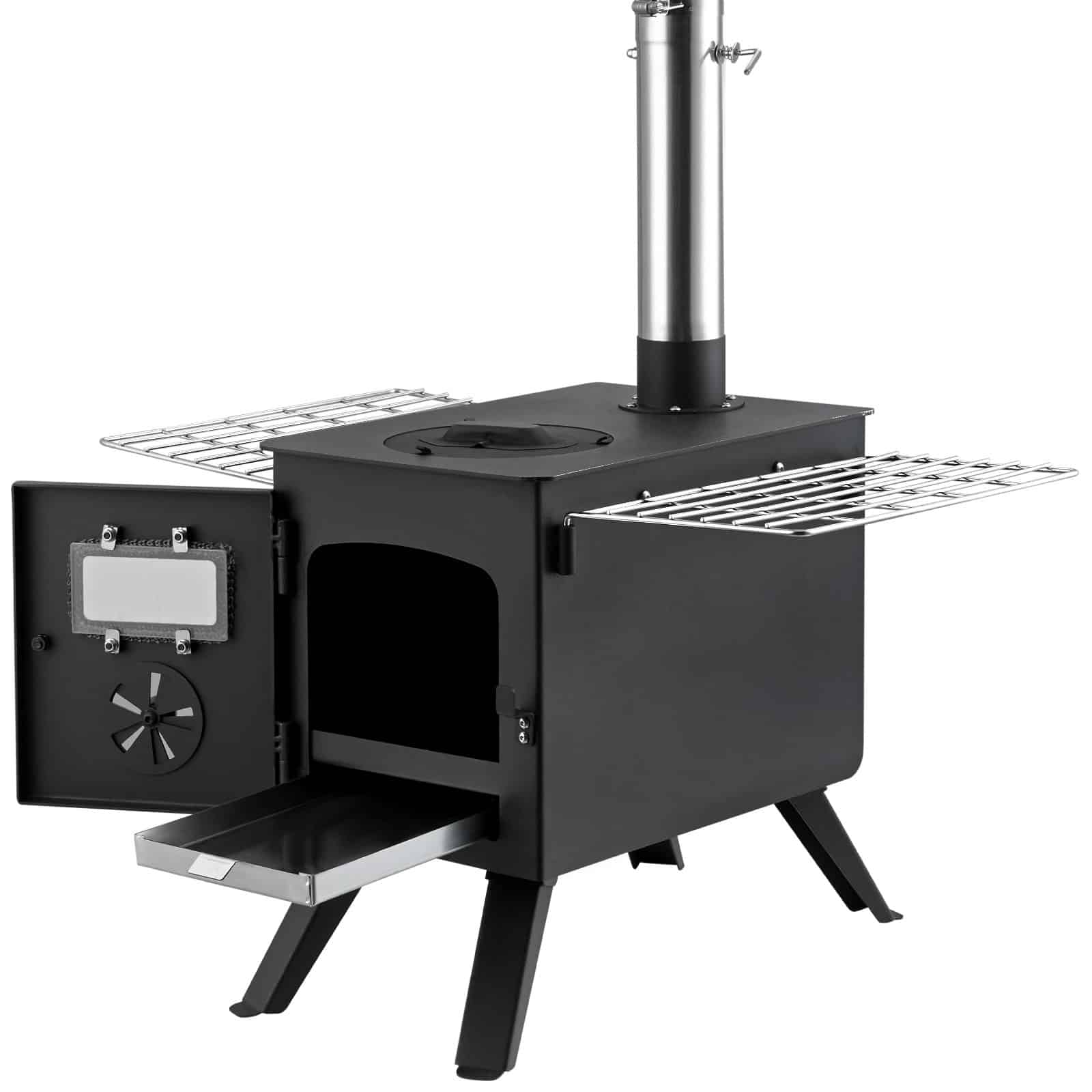 VEVOR Portable Alloy Steel Wood Stove with 22942 cm³ Firebox, 218.4 cm Height, 8 Chimney Pipes & Gloves for Outdoor Cooking & Heating - Image 10