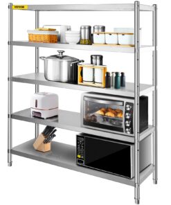 VEVOR 5-уровневая полка из нержавеющей стали, регулируемая, для тяжелых нагрузок, 180x45x180 см, до 748 кг, для гаража/кухни