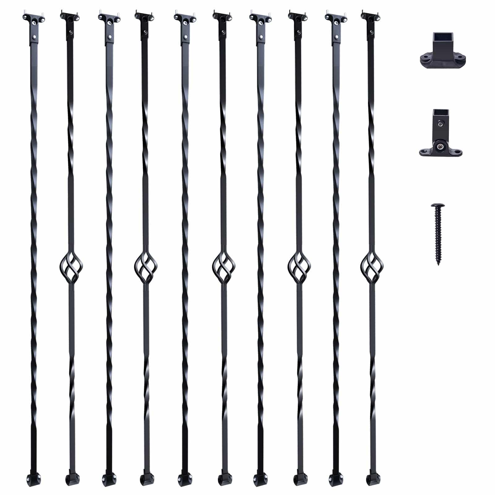 VEVOR 10-Pack Decorative Steel Stair Balusters 112cm x 1.27cm – Hollow Basket & Spiral Design with Shoes & Screws