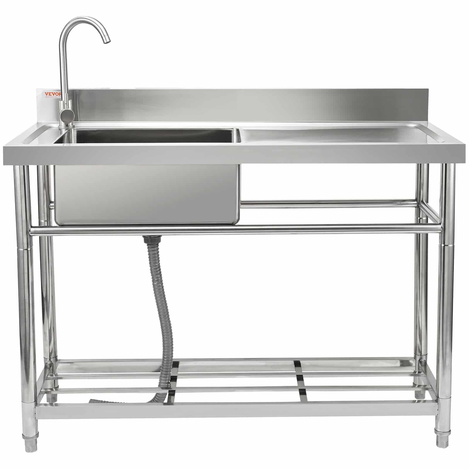 VEVOR 119.4x50x95 cm Stainless Steel Utility Sink with Workbench, Freestanding Single Bowl for Kitchen, Garage, NSF Certified - Зображення 11