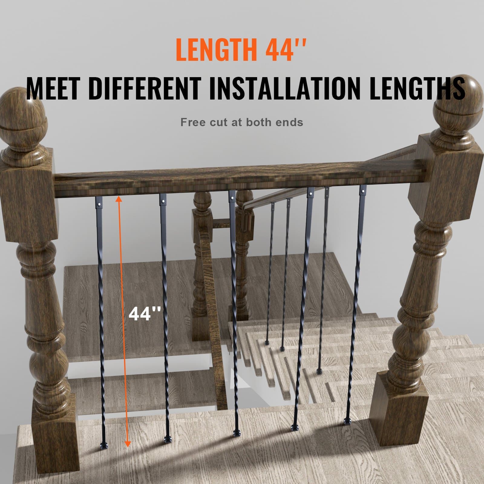 VEVOR 10-Pack Spiral Stair Balusters 111.76x1.27cm Galvanized Steel, Satin Black with Shoes & Screws, Decorative Railing Spindles - Pilt 3