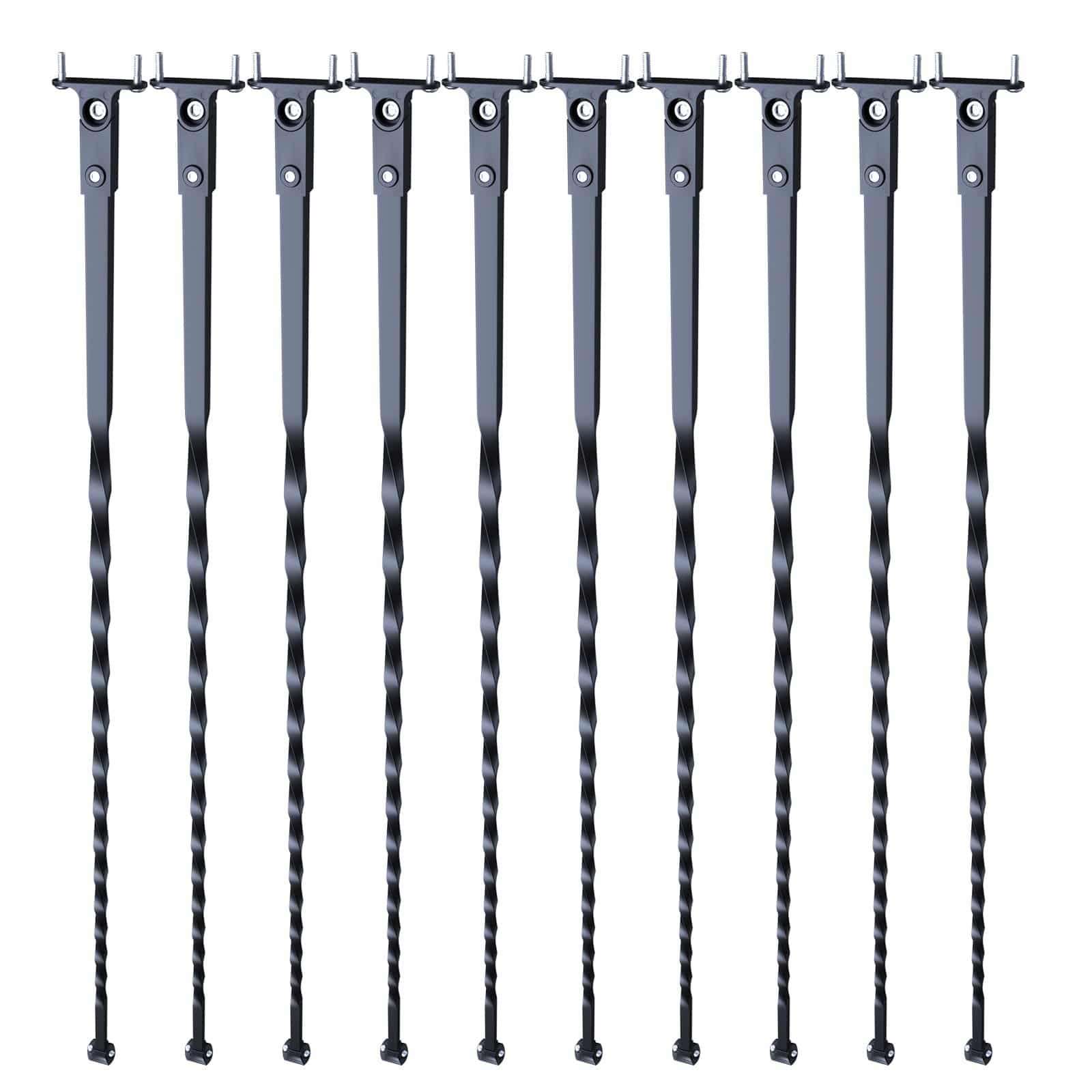 VEVOR 10-Pack Spiral Stair Balusters 111.76x1.27cm Galvanized Steel, Satin Black with Shoes & Screws, Decorative Railing Spindles - Pilt 11