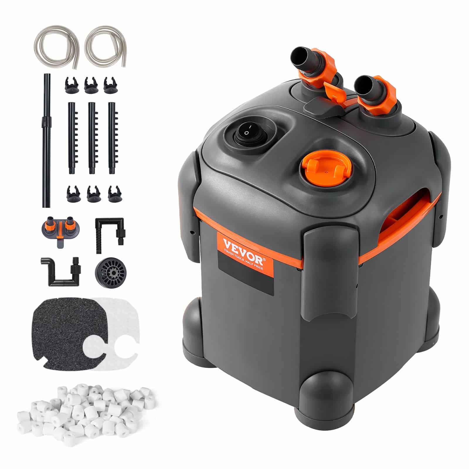 VEVOR 113.6L Aquarium Canister Filter with 8W UV Lamp, 650 L/h Flow, Silent Motor, for Fish & Turtle Tanks