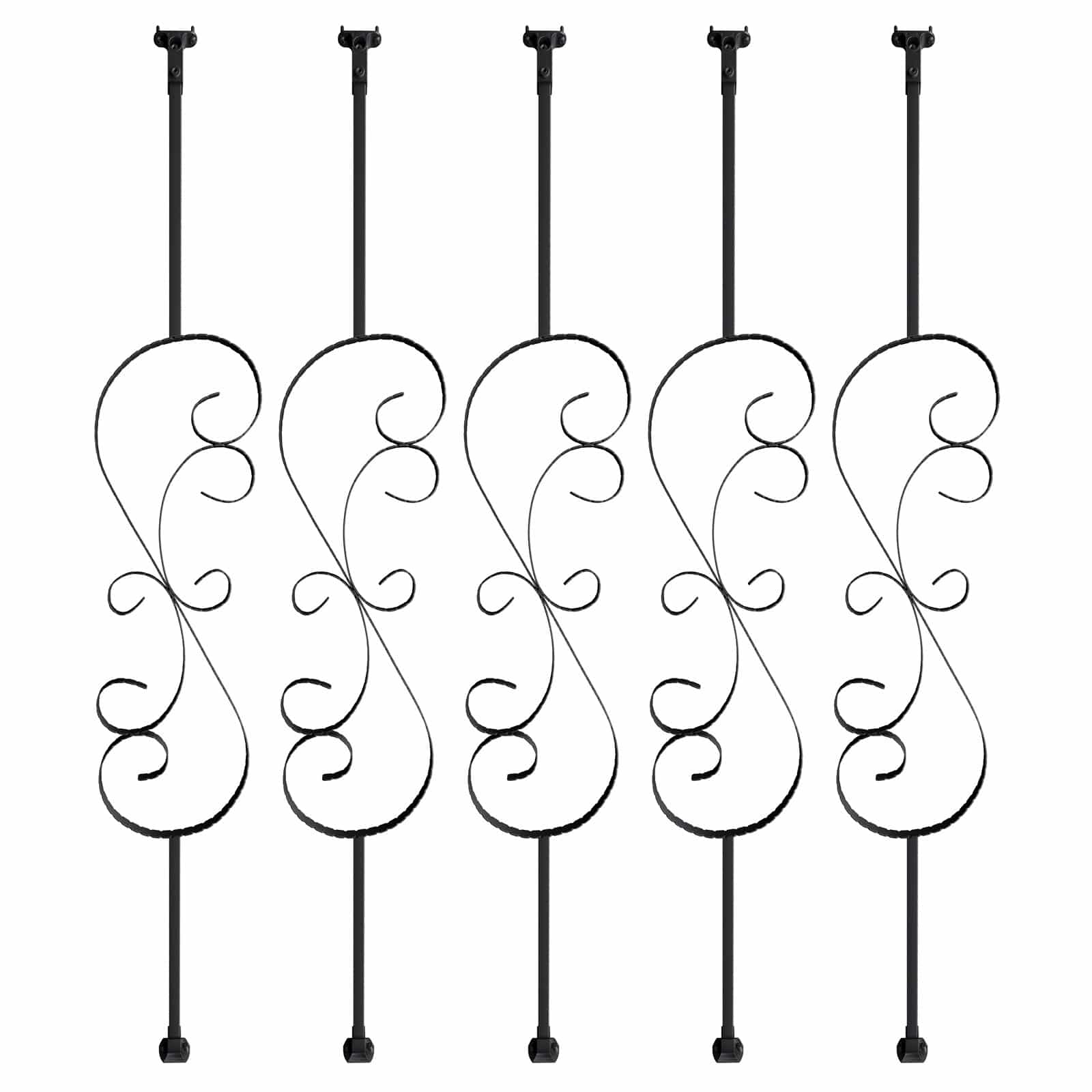 VEVOR 5-Pack S-Shaped Metal Stair Balusters, 112cm x 1.27cm Galvanized Steel, Black Spiral Railing Spindles with Shoes & Screws - Pilt 10