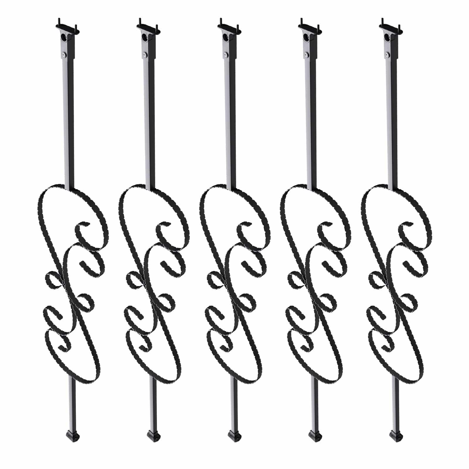 VEVOR 5-Pack S-Shaped Metal Stair Balusters, 112cm x 1.27cm Galvanized Steel, Black Spiral Railing Spindles with Shoes & Screws - Pilt 11