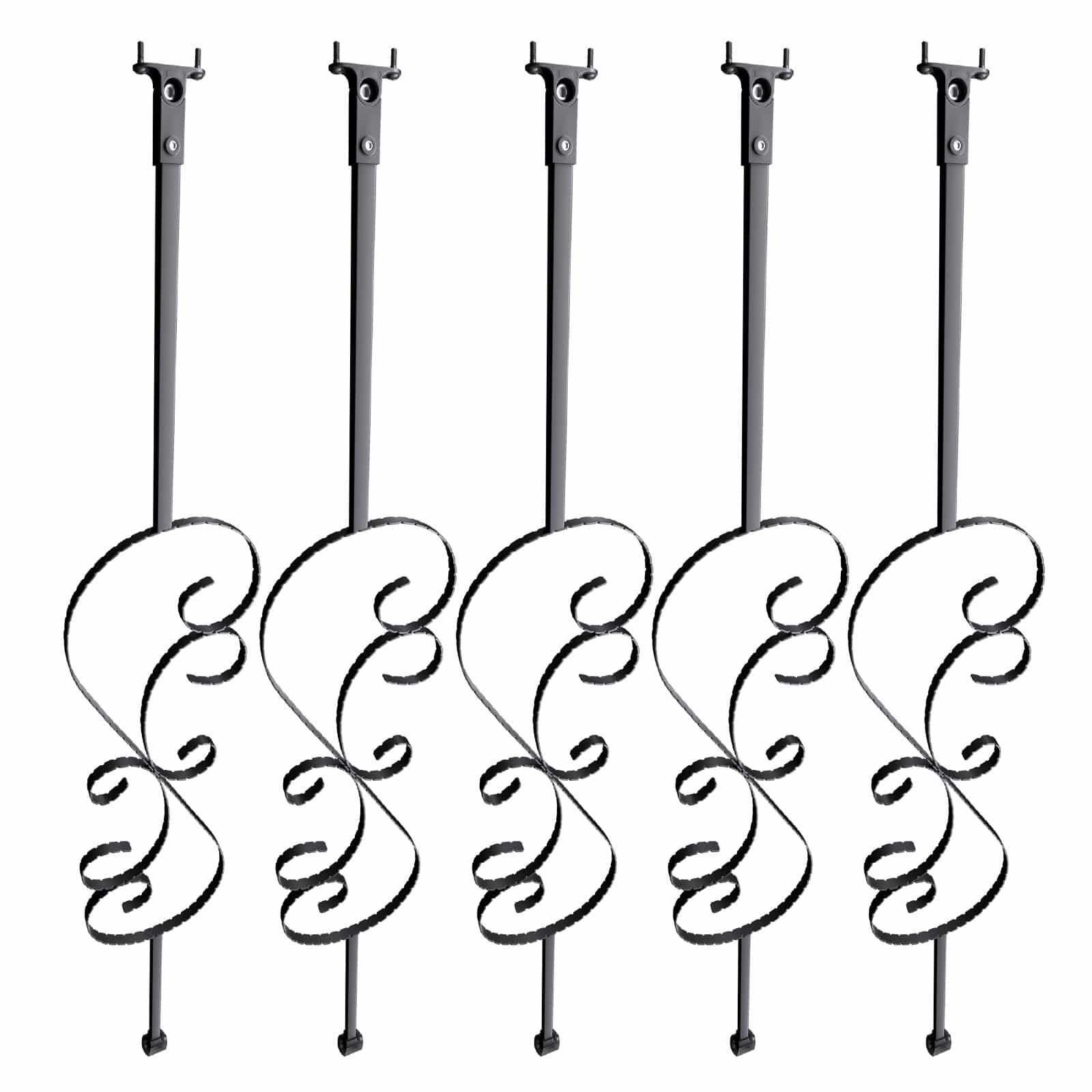 VEVOR 5-Pack S-Shaped Metal Stair Balusters, 112cm x 1.27cm Galvanized Steel, Black Spiral Railing Spindles with Shoes & Screws - Pilt 9