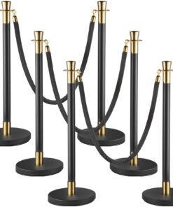 VEVOR 6-Piece Crowd Control Stanchion Set with 1.5 m Black Velvet Rope, Steel Posts & Stable Concrete Base, Easy Assembly
