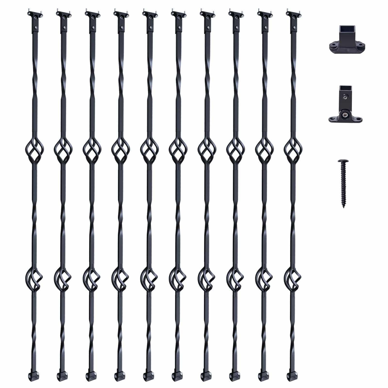 VEVOR Decorative Staircase Metal Balusters 112cm x 1.27cm, 10-Pack Hollow Steel Spindles with Baskets, Shoes & Screws