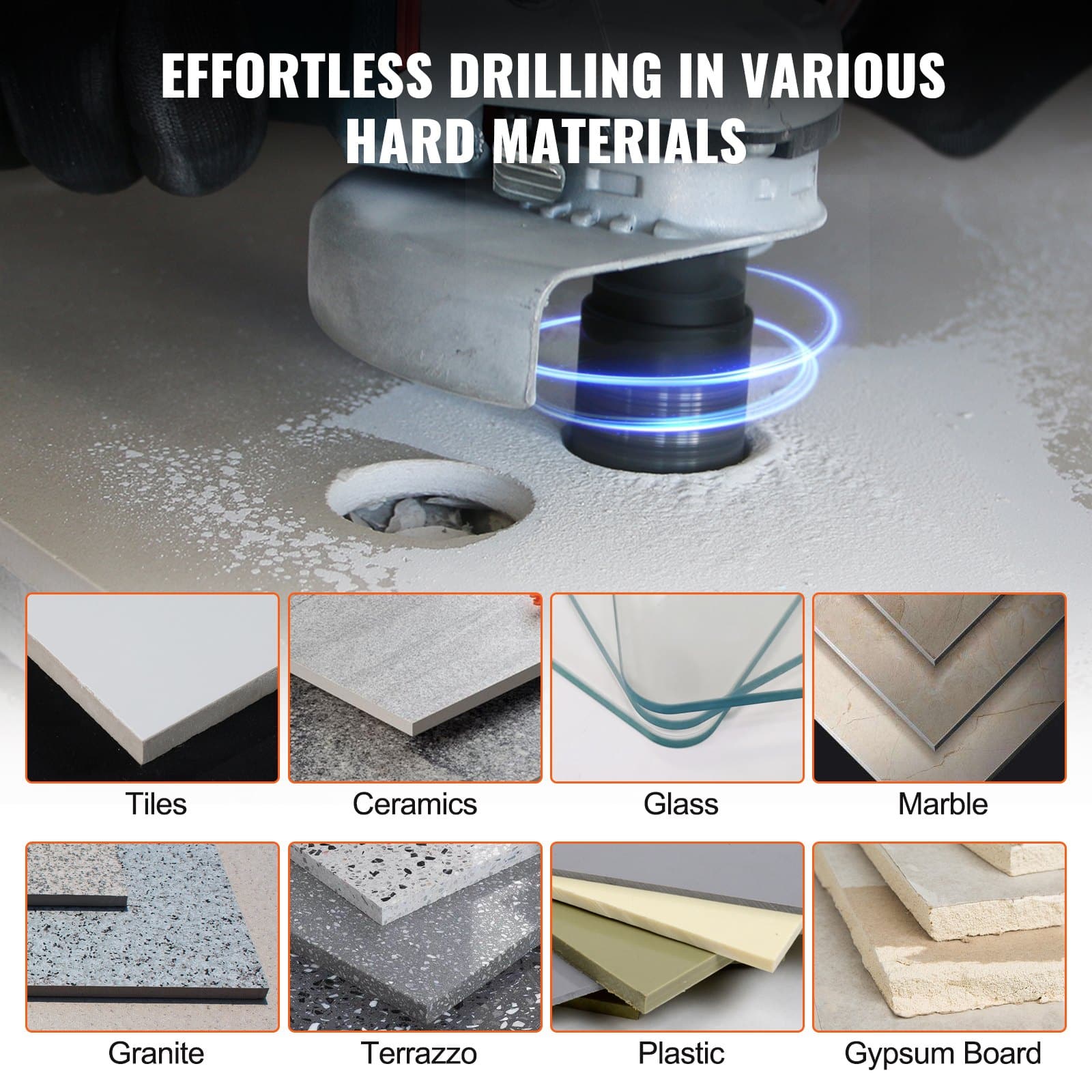 VEVOR 11-Piece Diamond Core Drill Bit Set 6–65mm with M14 Connector & Case, for Dry/Wet Cutting Ceramic Tile, Marble, Granite - Pilt 6