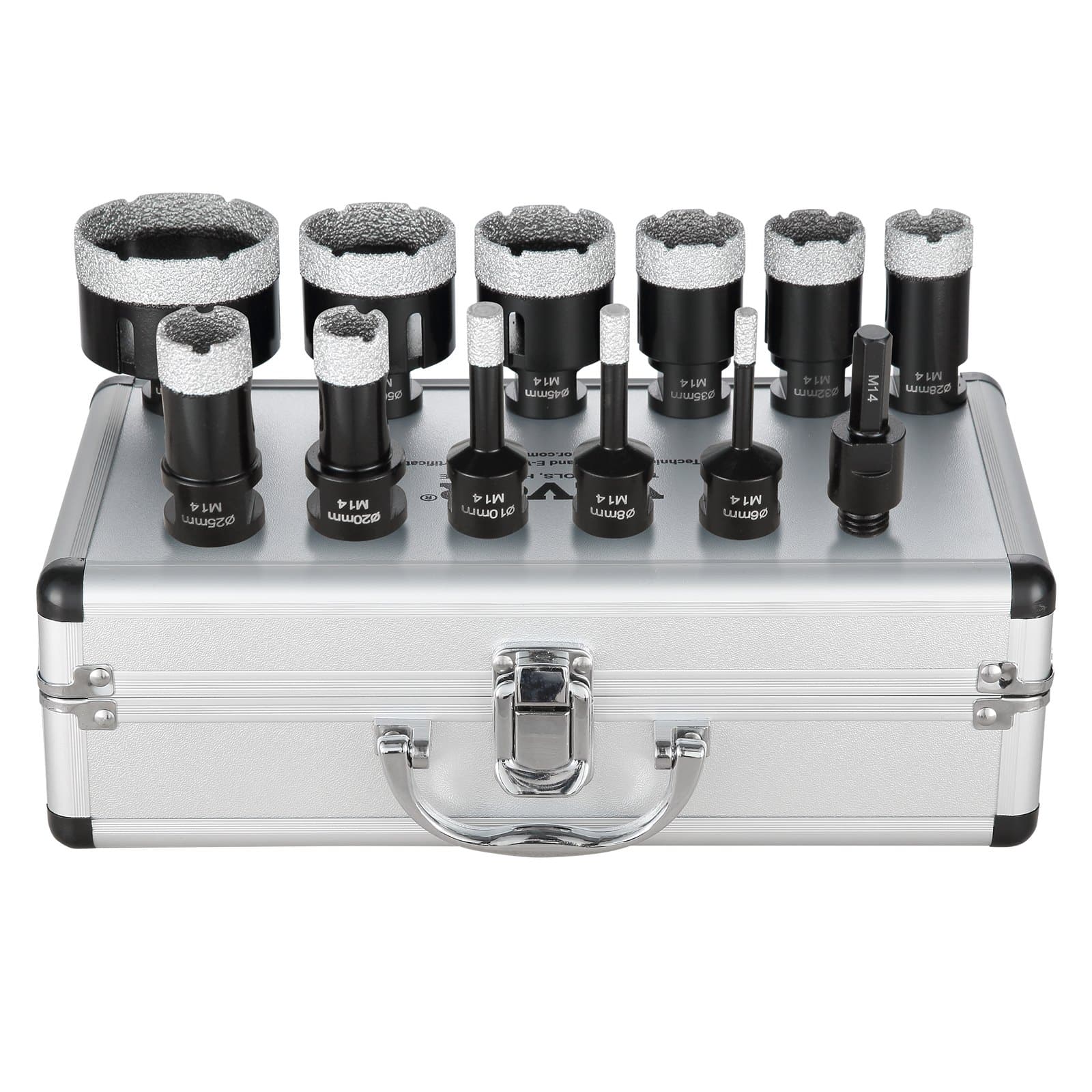 VEVOR 11-osaline teemantsüdamikuga puuriterade komplekt 6 65 mm koos M14 pistiku ja korpusega, keraamiliste plaatide, marmori ja graniidi kuivaks/märjaks lõikamiseks