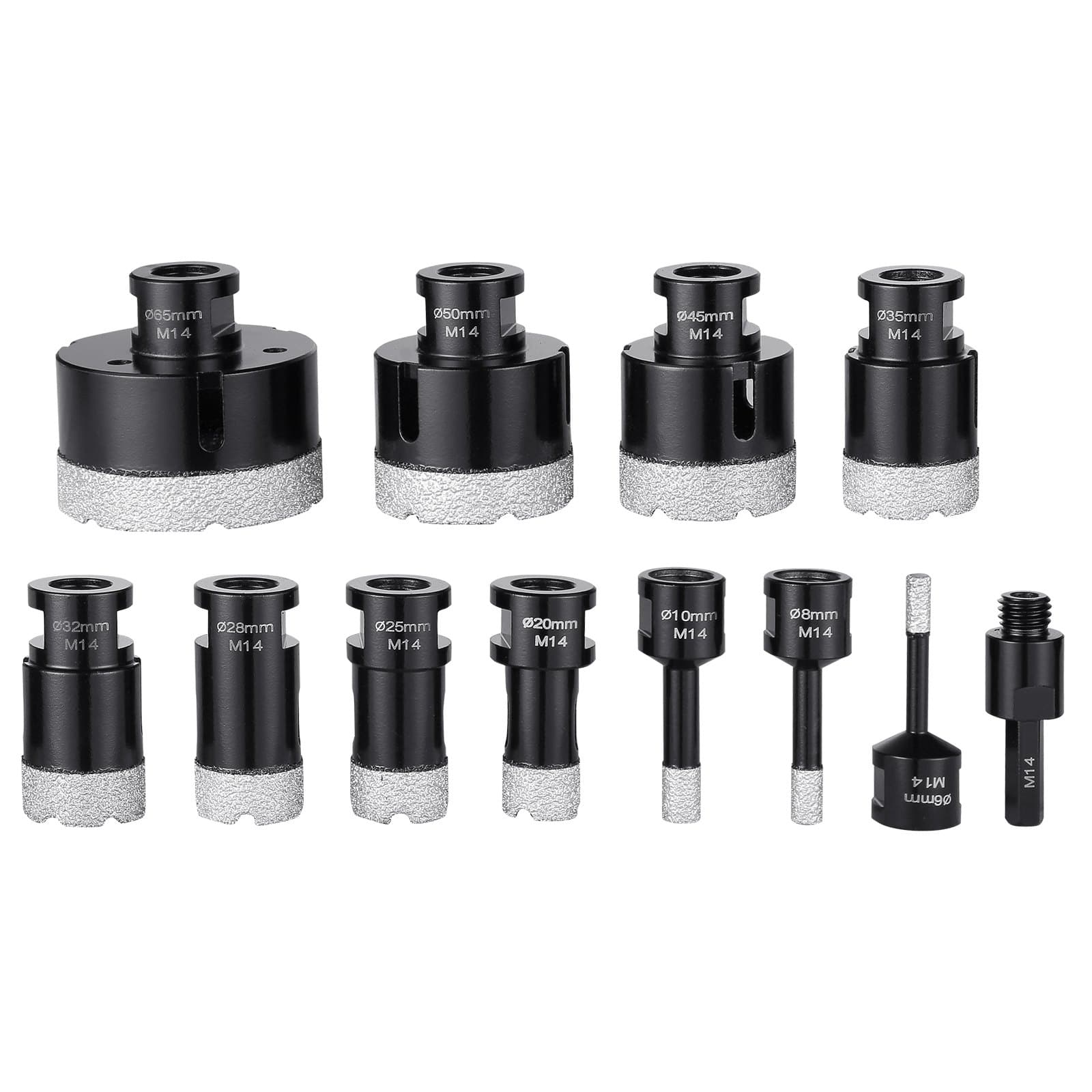VEVOR 11-Piece Diamond Core Drill Bit Set 6–65mm with M14 Connector & Case, for Dry/Wet Cutting Ceramic Tile, Marble, Granite - Pilt 10