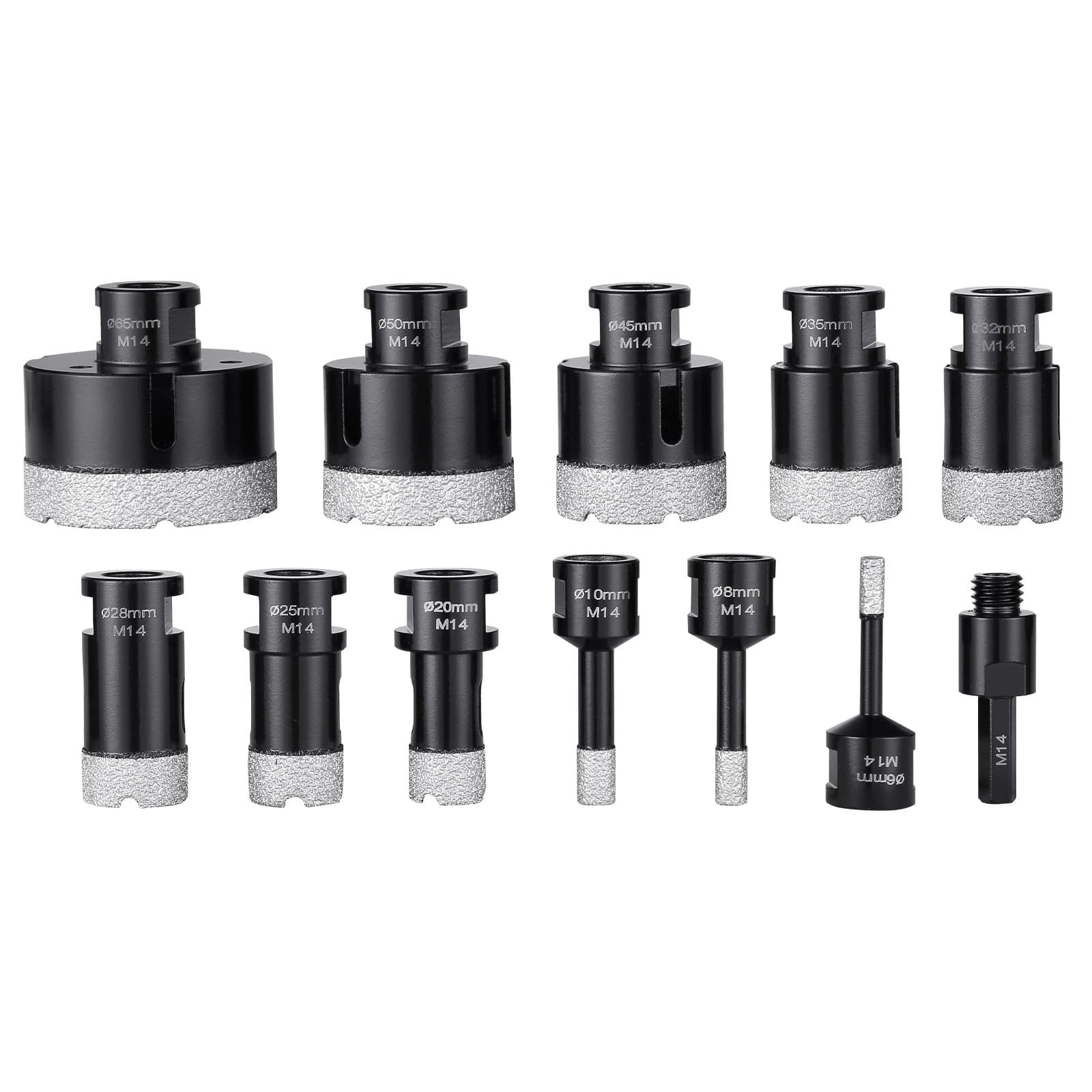 VEVOR 11-Piece Diamond Core Drill Bit Set 6–65mm with M14 Connector & Case, for Dry/Wet Cutting Ceramic Tile, Marble, Granite - Pilt 11