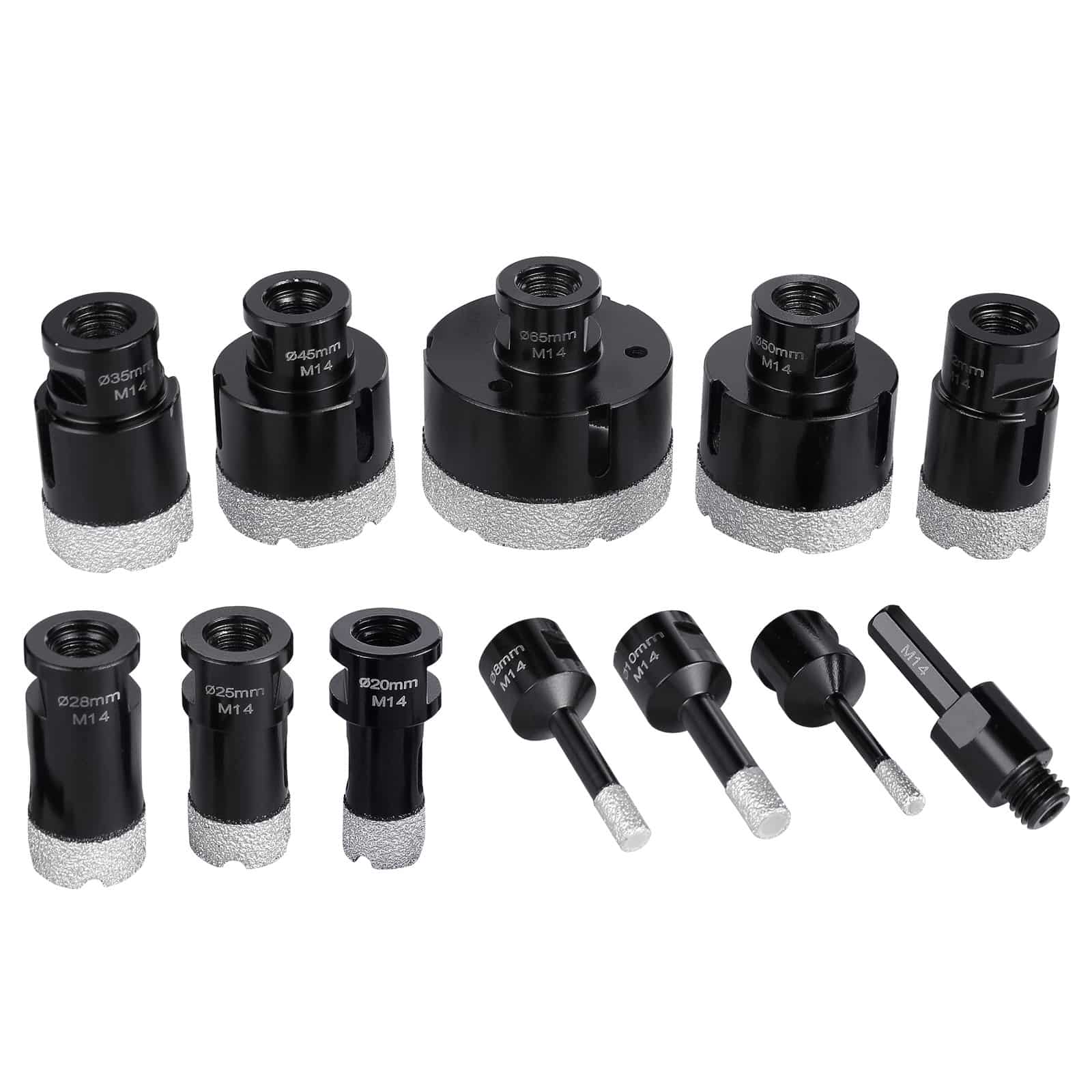 VEVOR 11-Piece Diamond Core Drill Bit Set 6–65mm with M14 Connector & Case, for Dry/Wet Cutting Ceramic Tile, Marble, Granite - Pilt 12