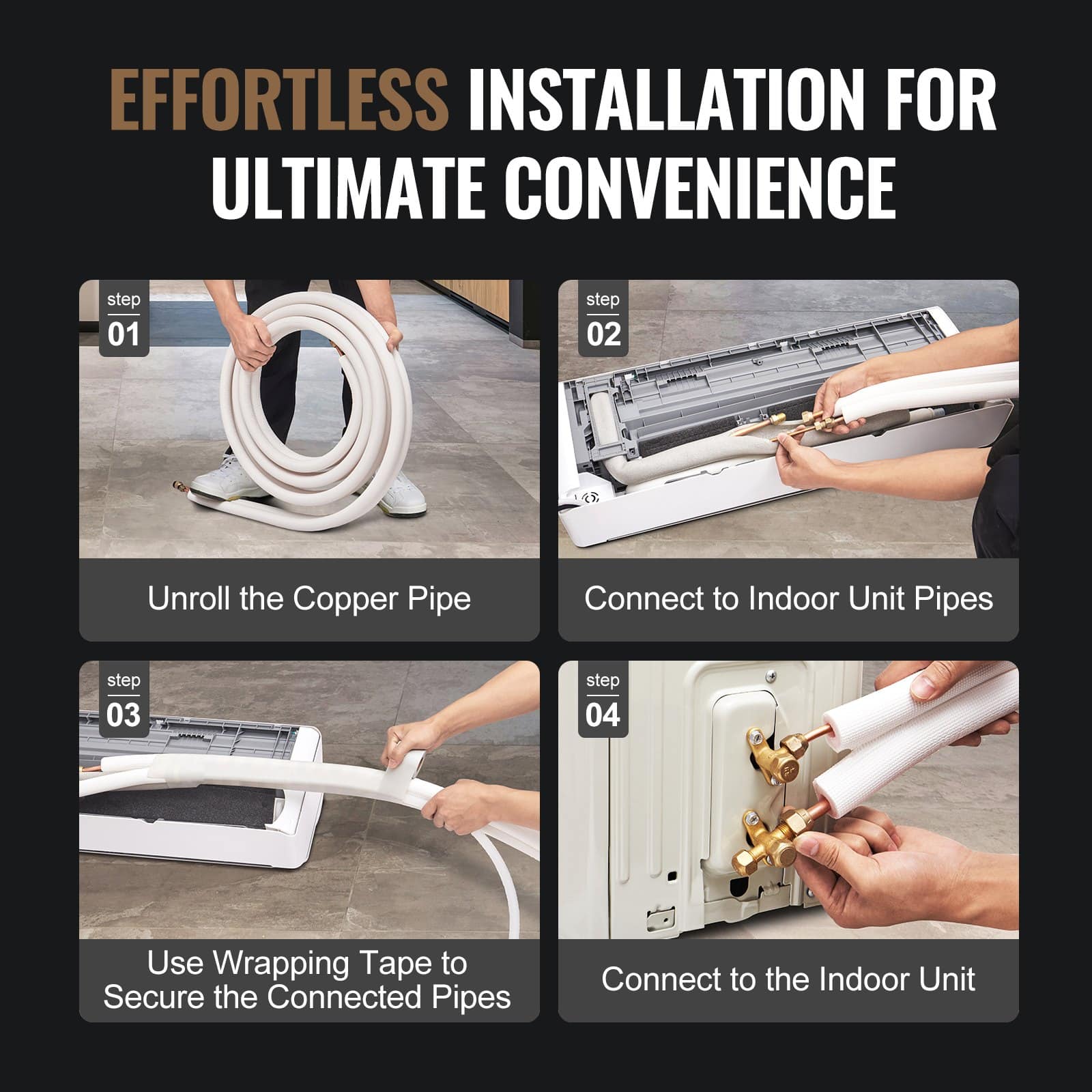 VEVOR 15240mm Mini Split Line Set with 9.5 & 15.9mm Copper Pipes and Triple-Layer Insulation for HVAC AC Systems - Pilt 6