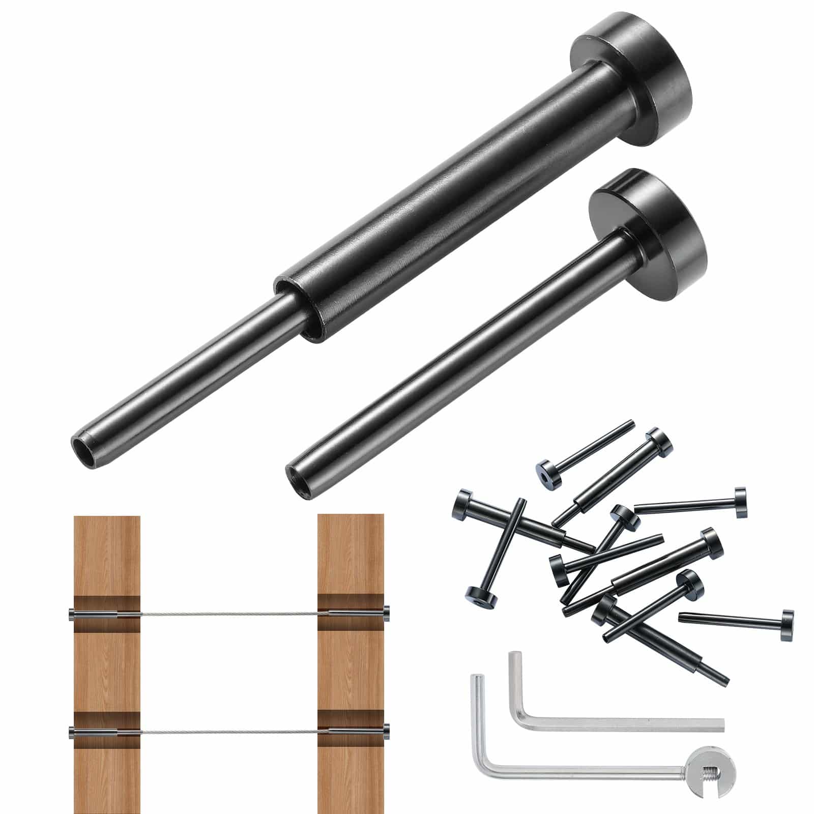 VEVOR 30-Pack Cable Railing Kit, T316 Stainless Steel 3.2mm Swage Tensioner & Receiver for Wood/Metal Posts, Black