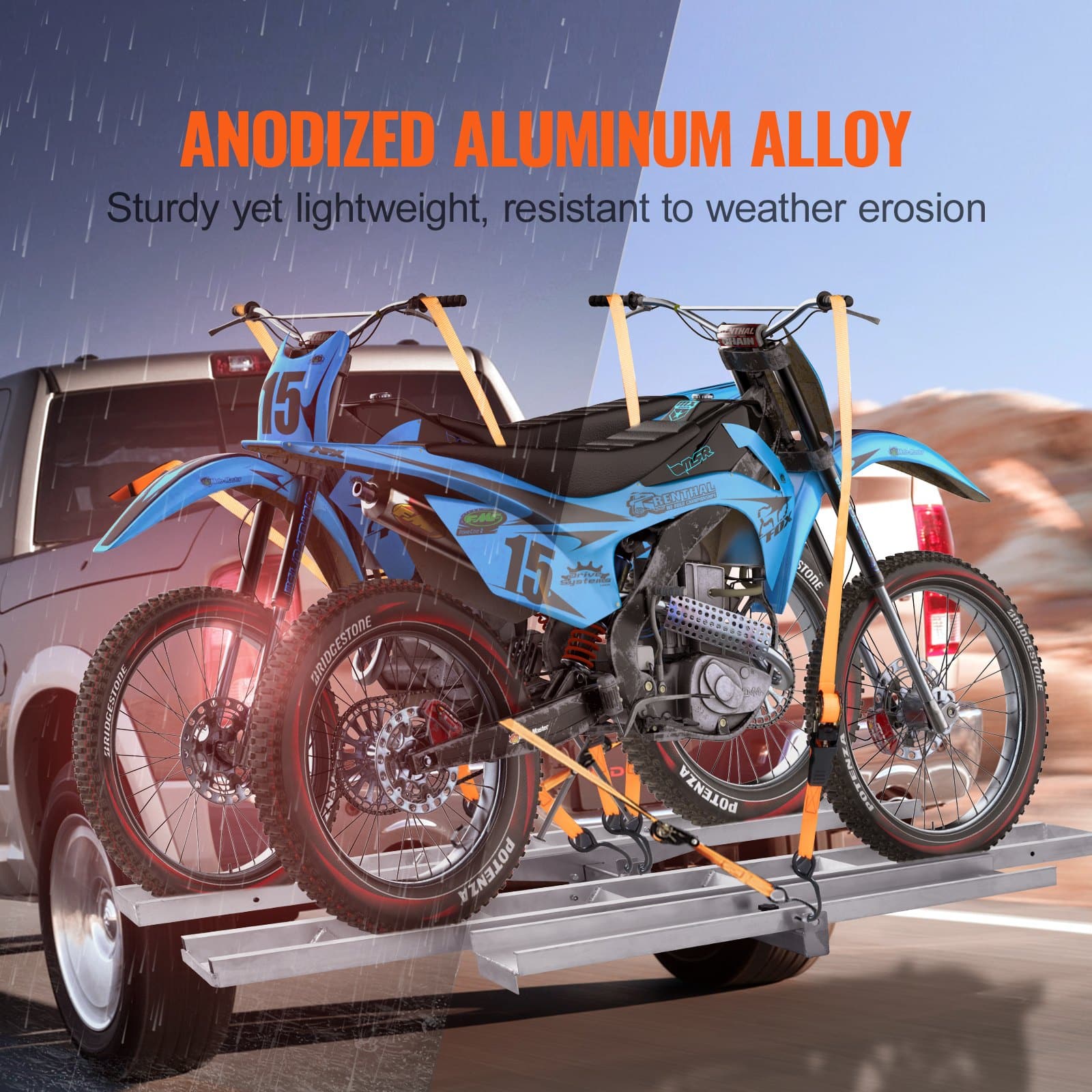 VEVOR Aluminum Motorcycle Carrier for 2 Bikes, 272 kg Capacity, Hitch Mount with Ramp, Straps, Stabilizer, Fits 5.1 cm Receiver - Зображення 3