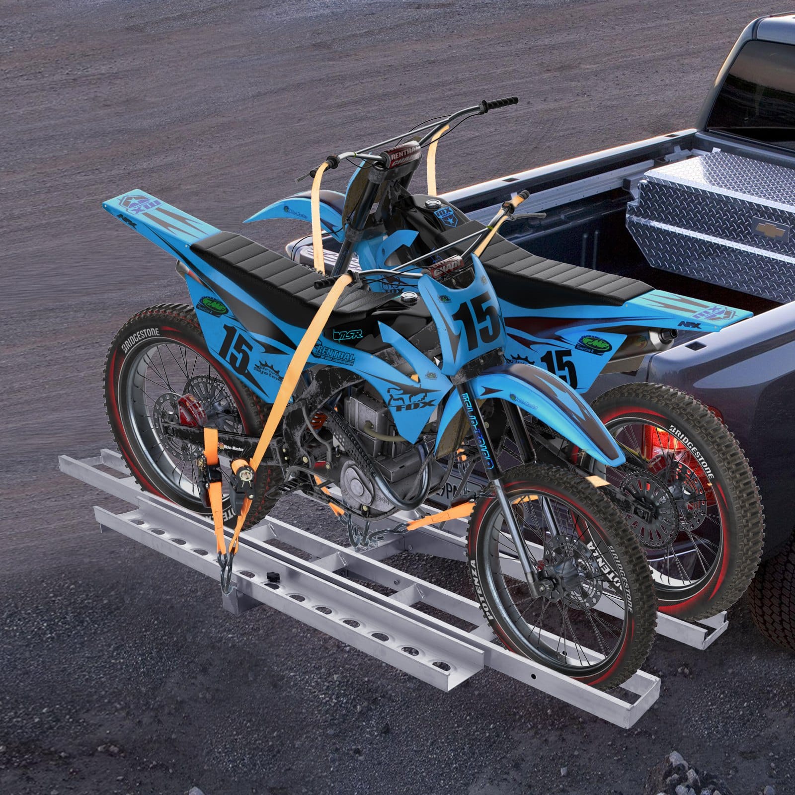 VEVOR Aluminum Motorcycle Carrier for 2 Bikes, 272 kg Capacity, Hitch Mount with Ramp, Straps, Stabilizer, Fits 5.1 cm Receiver - Зображення 8