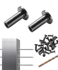 VEVOR 101 шт. защитные втулки из нержавеющей стали T316 для троса 3,2 мм, морской класс, с бесплатным сверлом 6,5 мм, чёрные